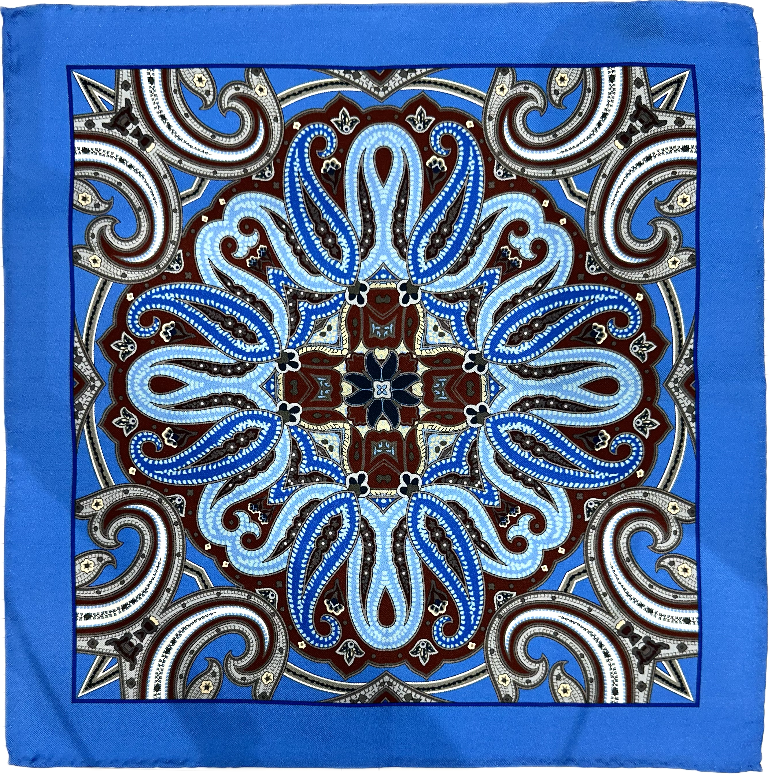 Pocket square seta fantasia paisley pervinca moro celeste grigia Monsieur