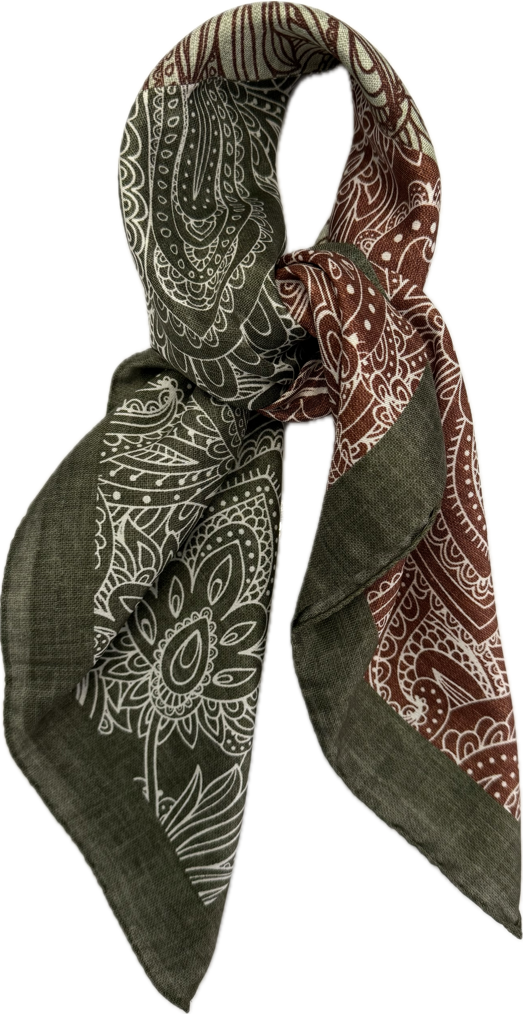 Sciarpa bandana cotone seta patchwork verde Monsieur