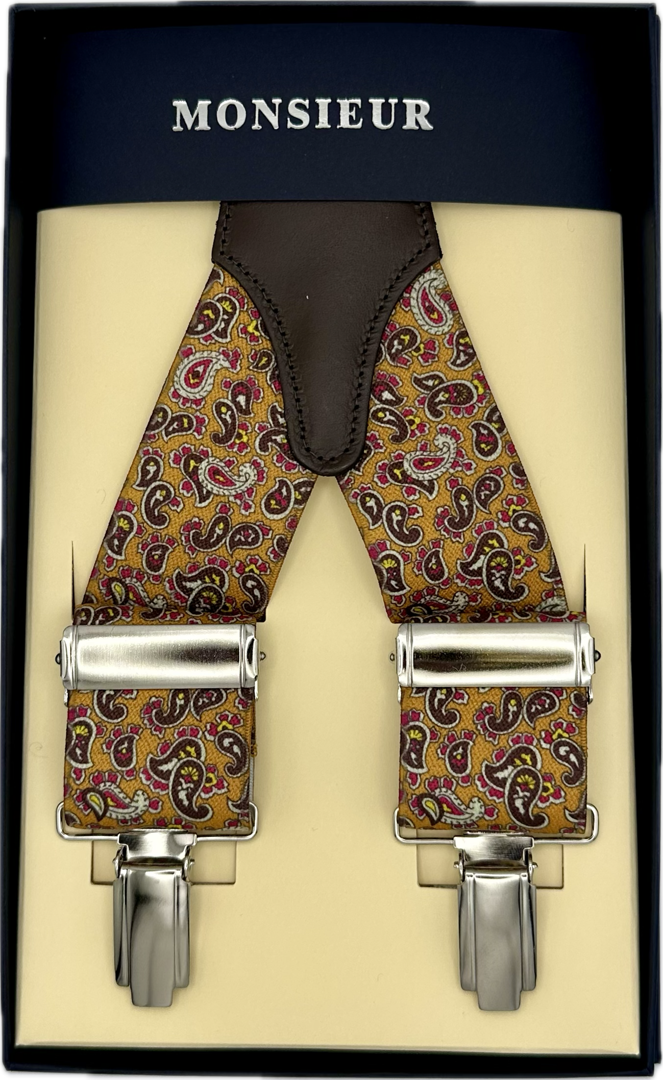 Bretelle elastico clip micro paisley ocra Monsieur