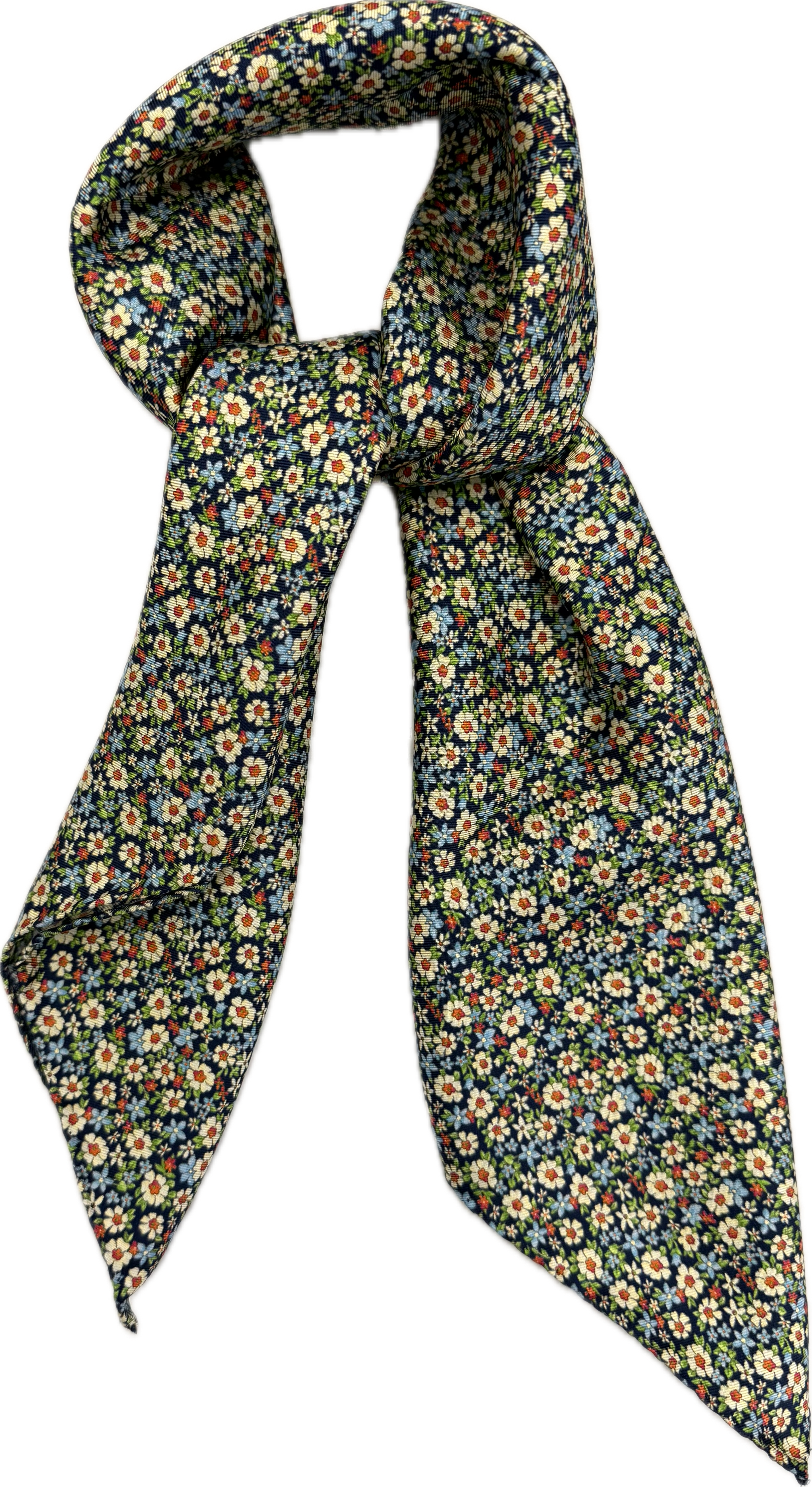 Sciarpa bandana seta fantasia fiorellini blu Monsieur