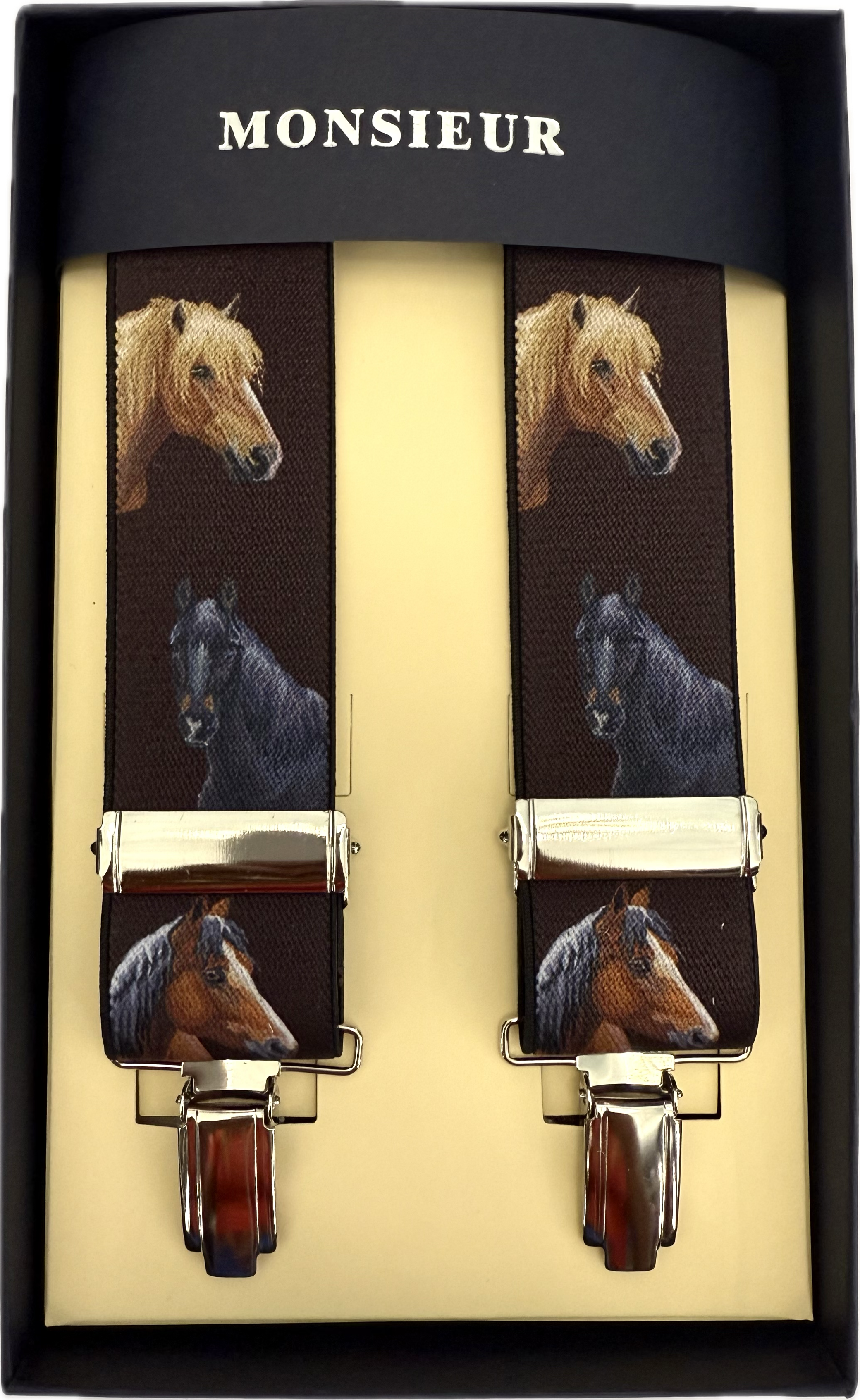 Bretelle elastico clip fantasia cavalli bordeaux Monsieur