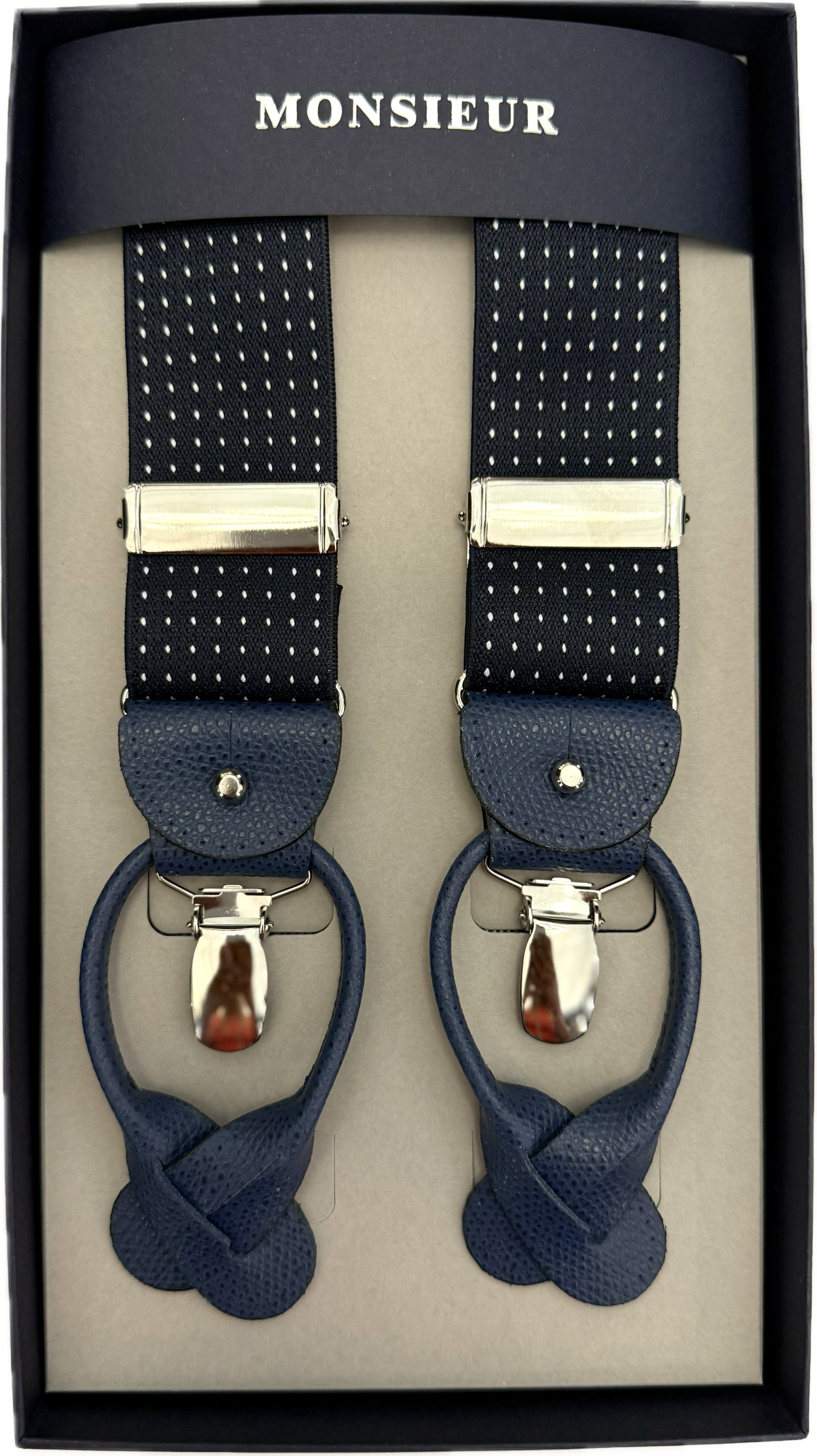 Bretelle blu micro pois bianchi Monsieur