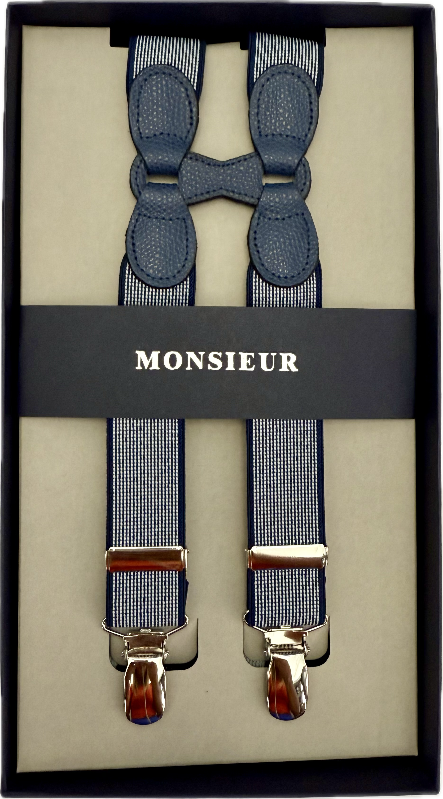 Bretelle spalliera clip punta spillo blu Monsieur