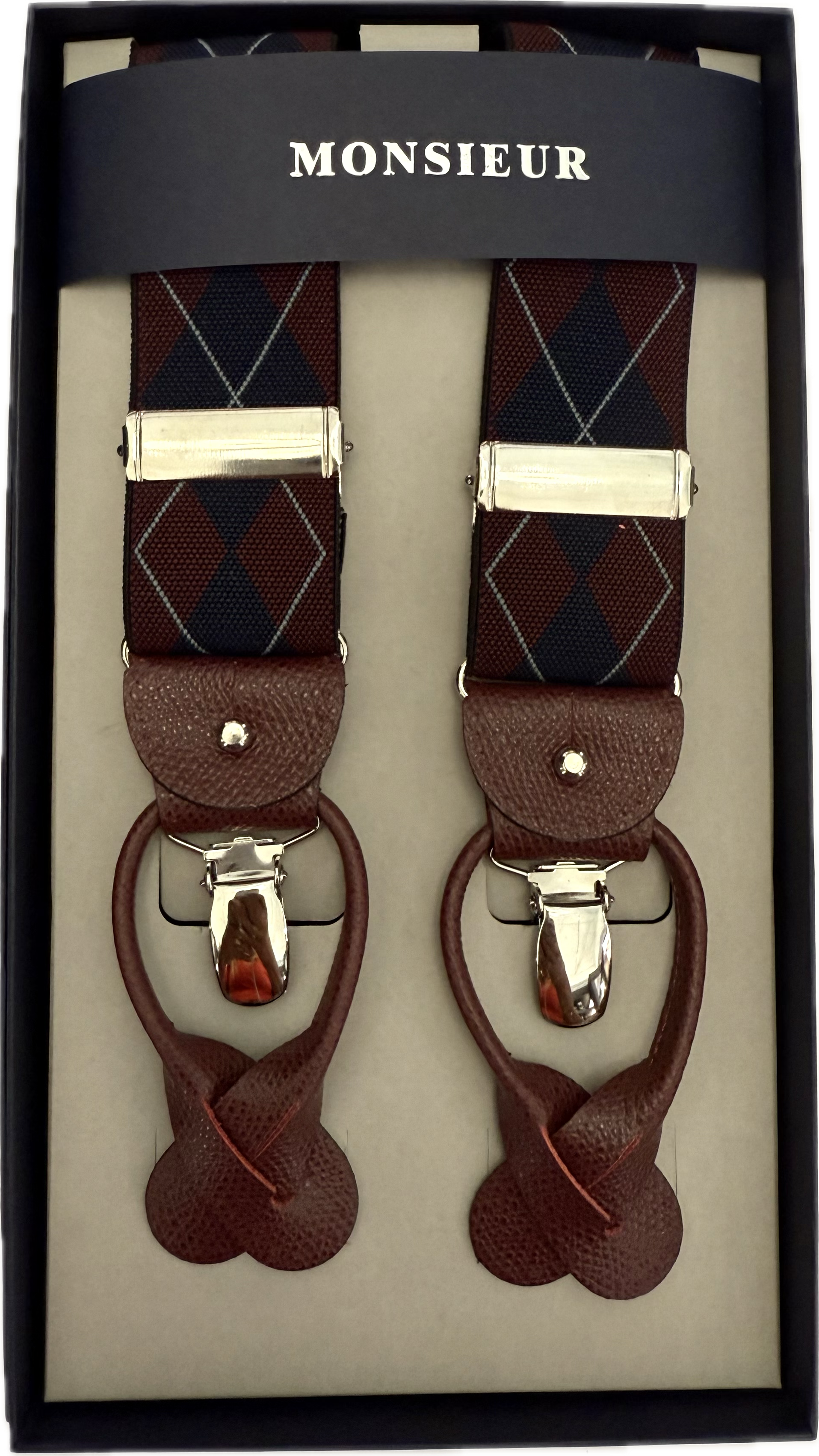Bretelle fantasia rombi bordeaux blu Monsieur