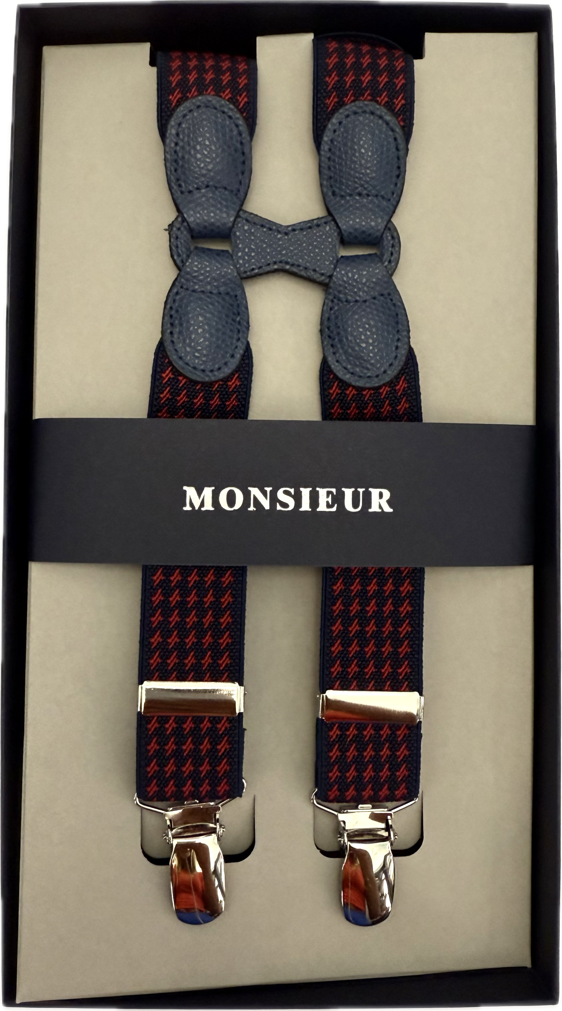 Bretelle spalliera clip inserti rosso blu Monsieur