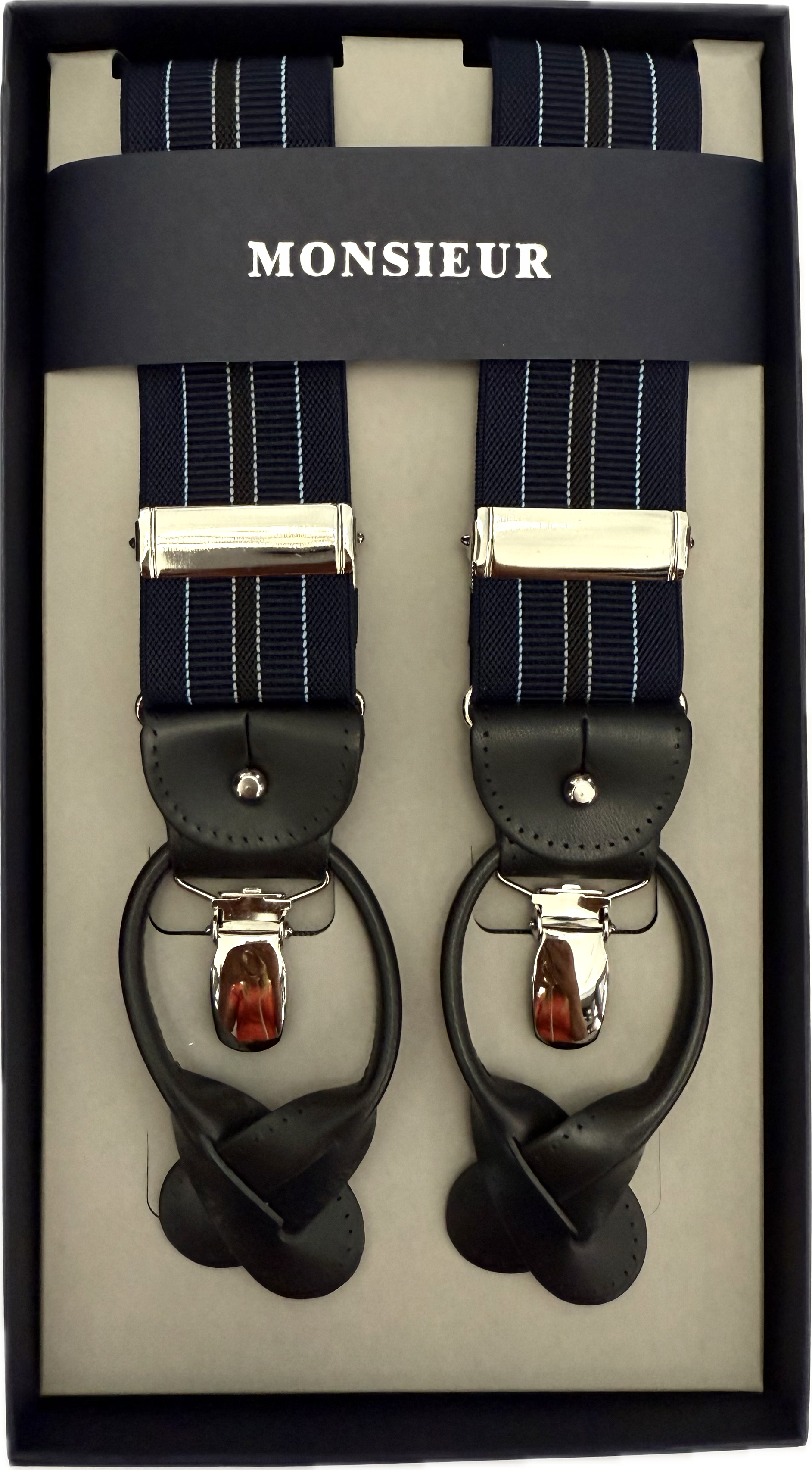 Bretelle regimental blu avio grigio Monsieur