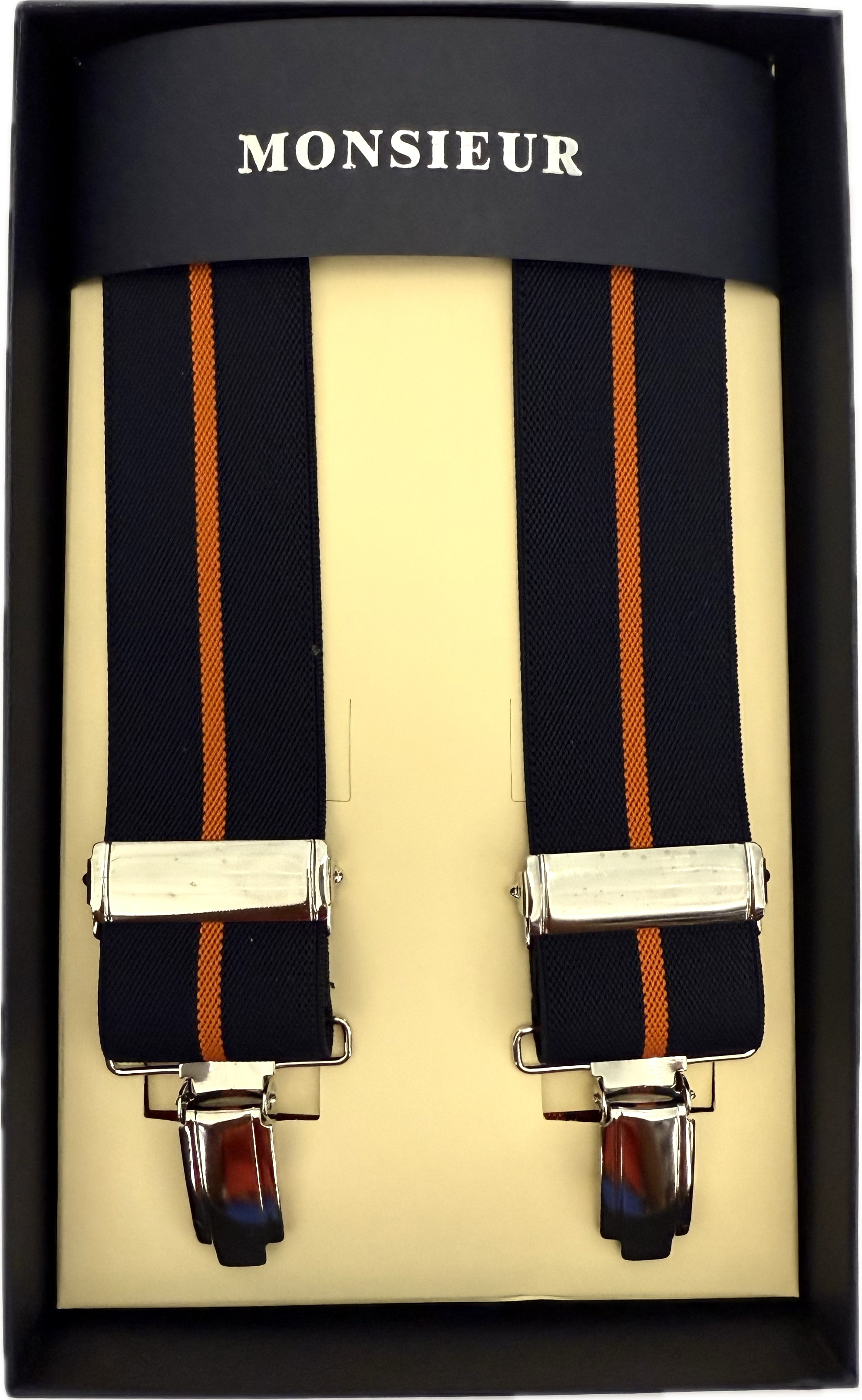 Bretelle elastico clip blu riga arancione Monsieur