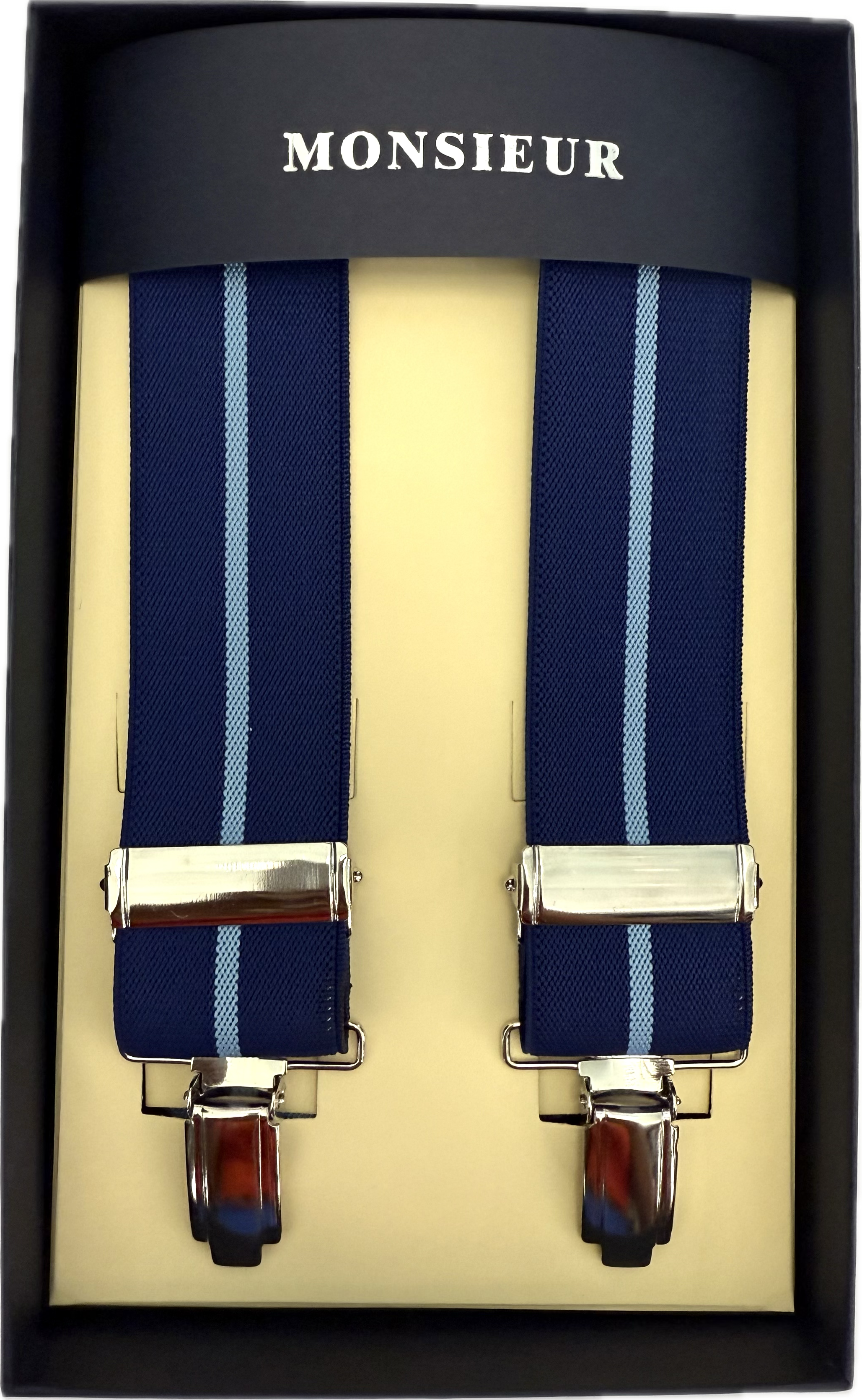 Bretelle elastico clip royal riga azzurra Monsieur