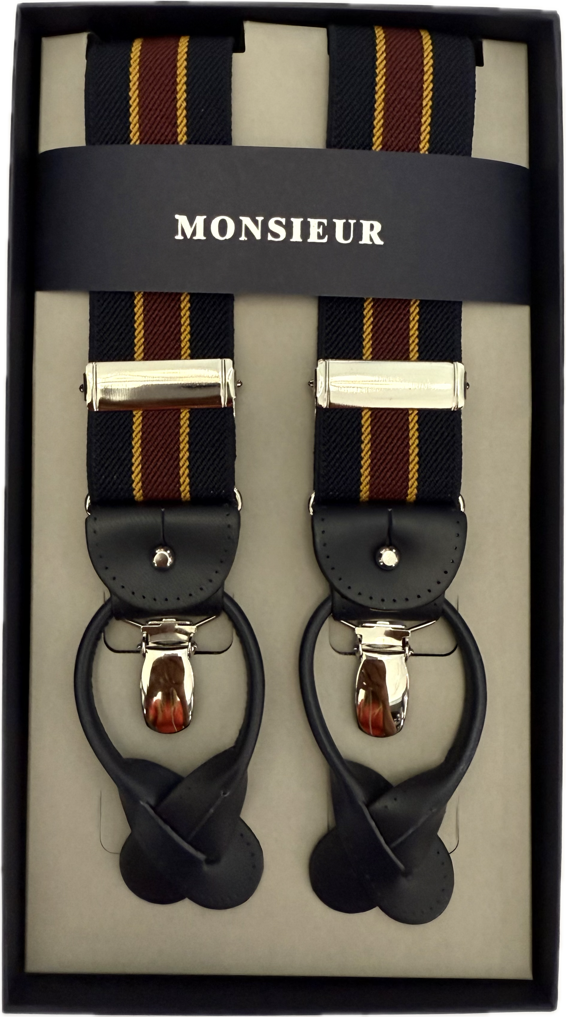 Bretelle regimental blu bordeaux ocra Monsieur