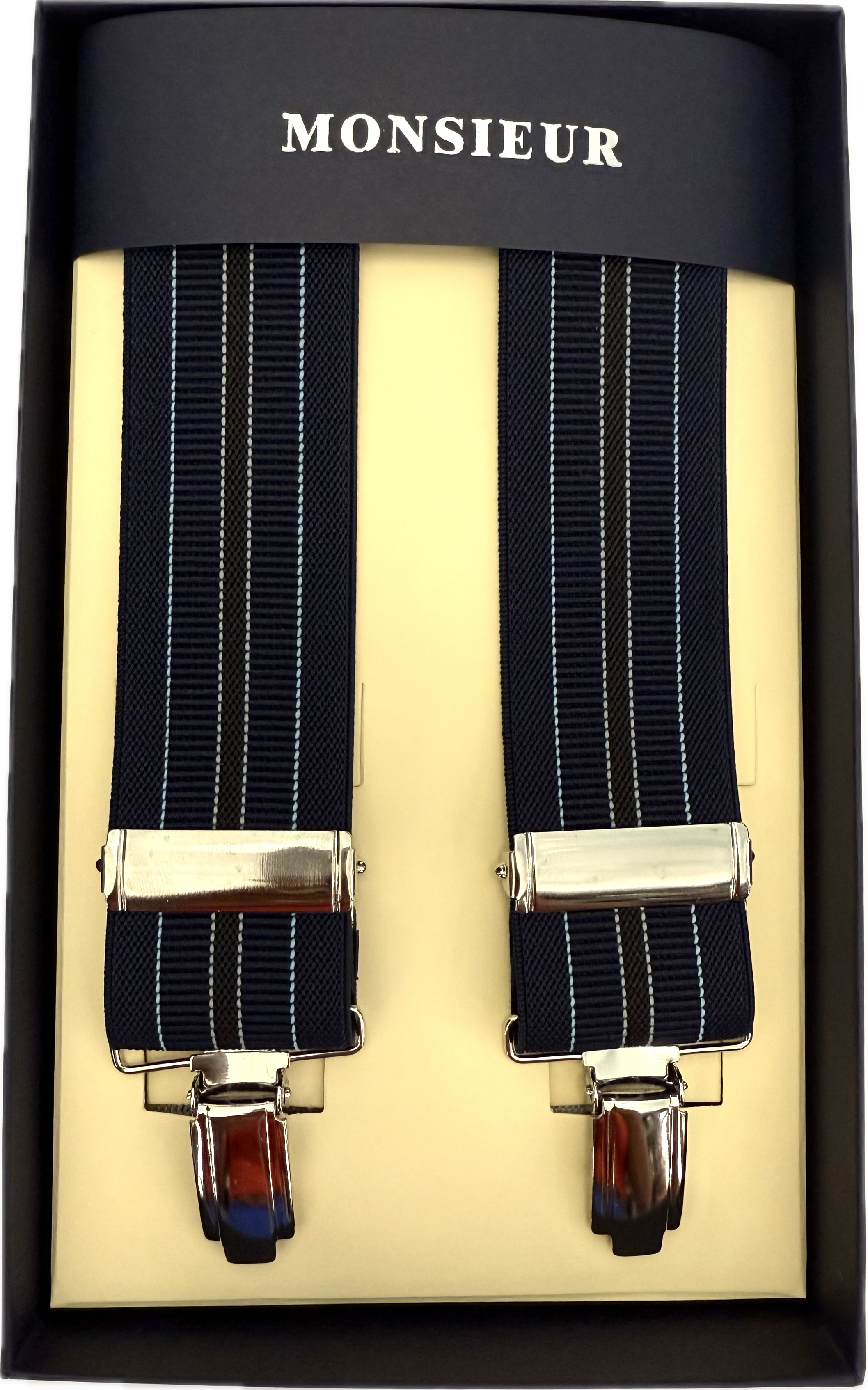 Bretelle elastico clip regimental blu Monsieur