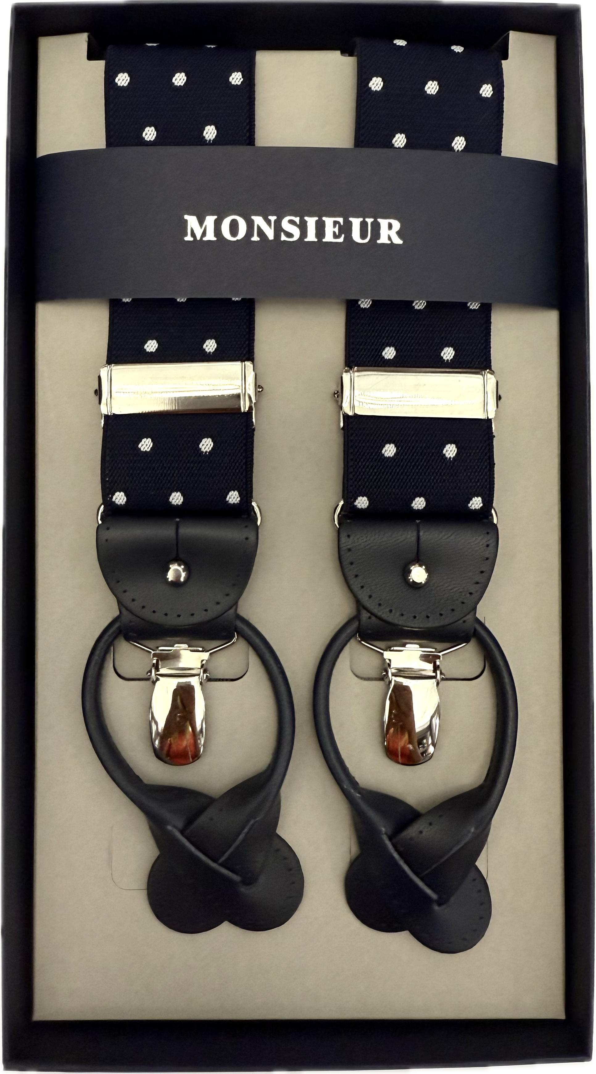 Bretelle blu navy pois bianchi Monsieur