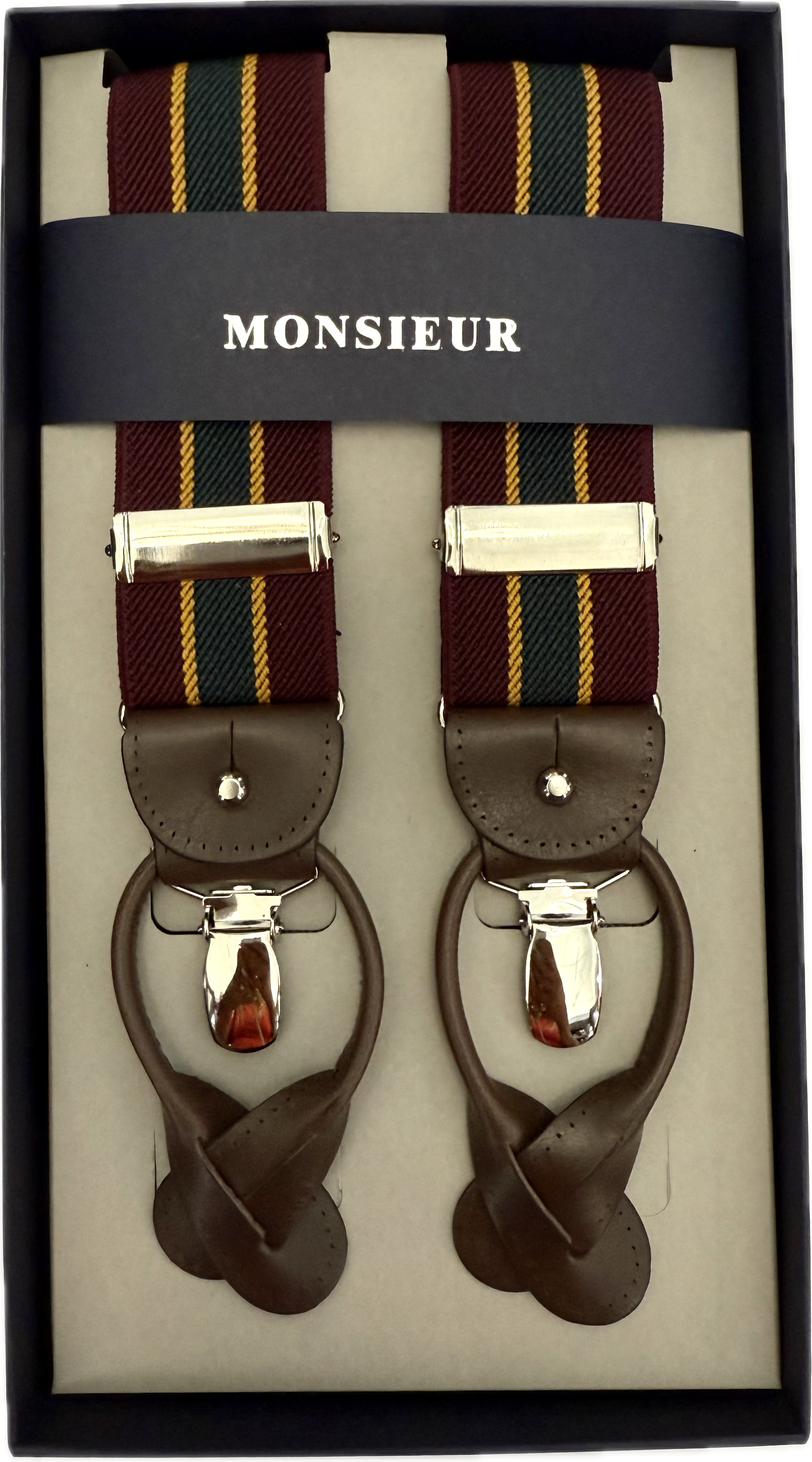 Bretelle regimental bordeaux verde ocra Monsieur