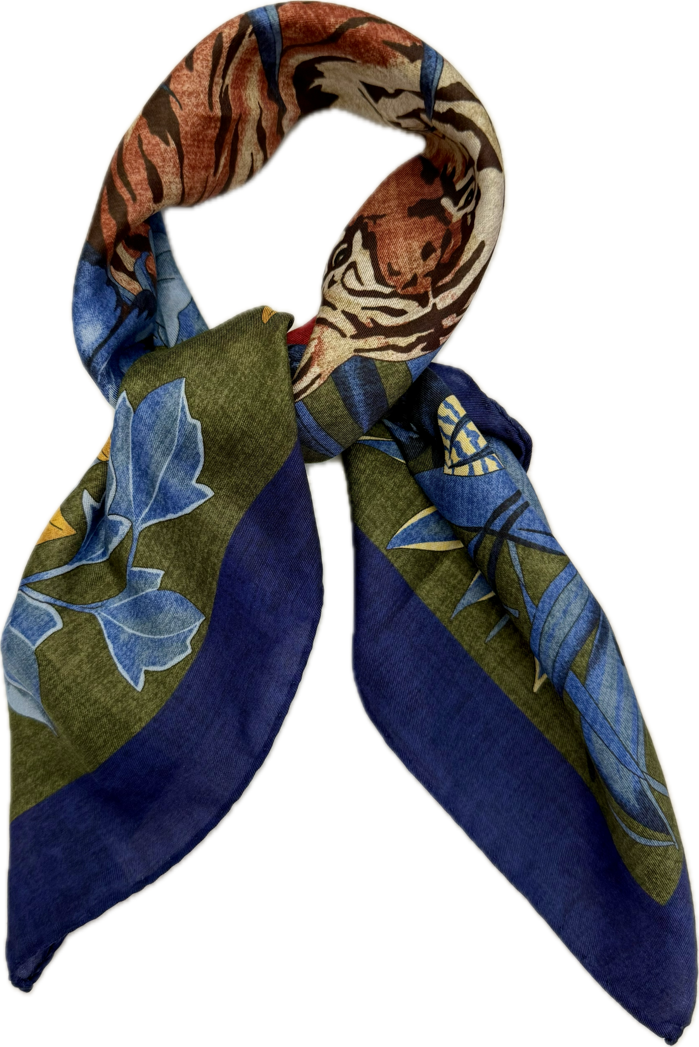 Sciarpa bandana cotone seta tigre verde Fefè