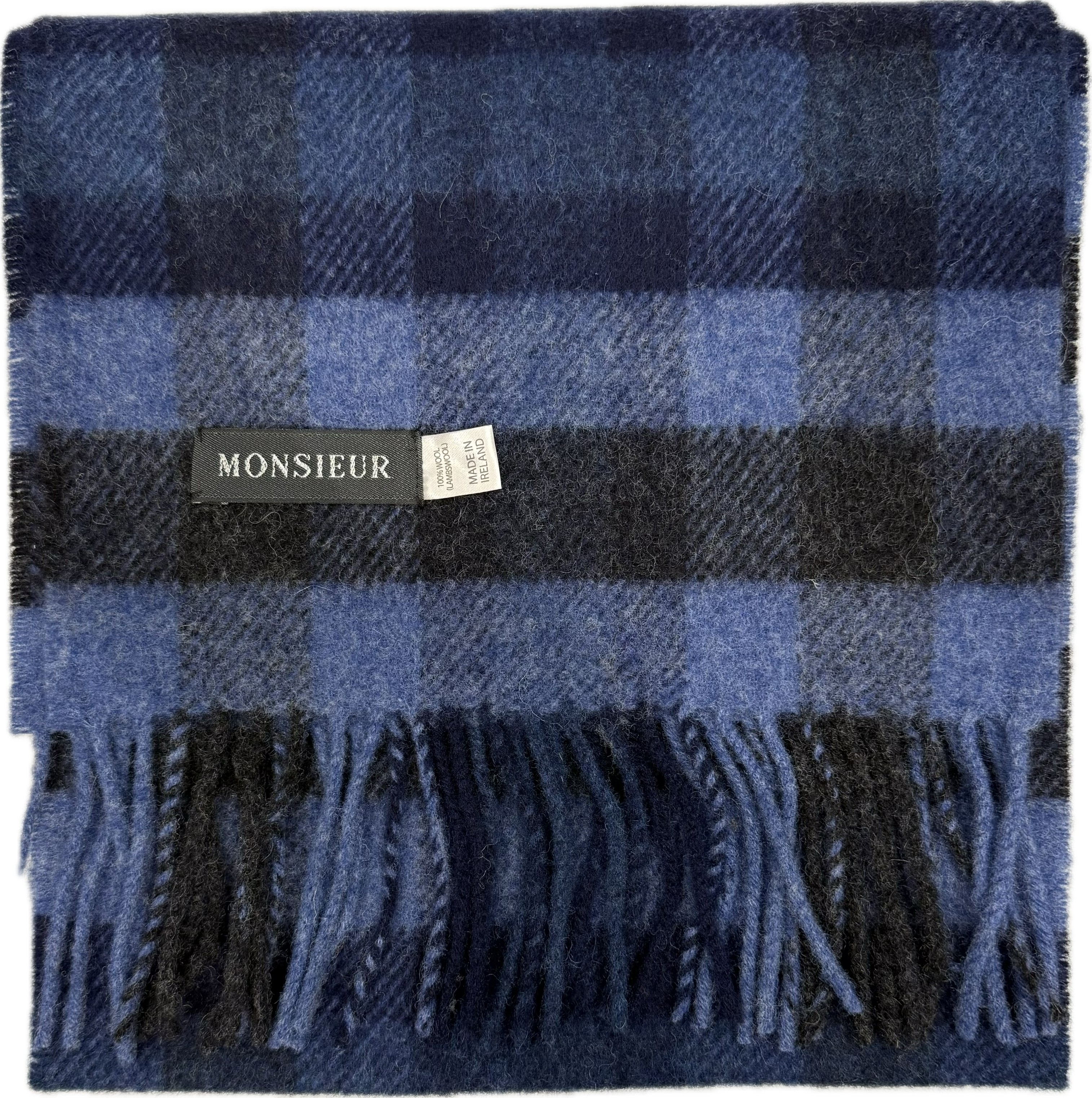 Sciarpa lambswool check navy blu avio royal Monsieur