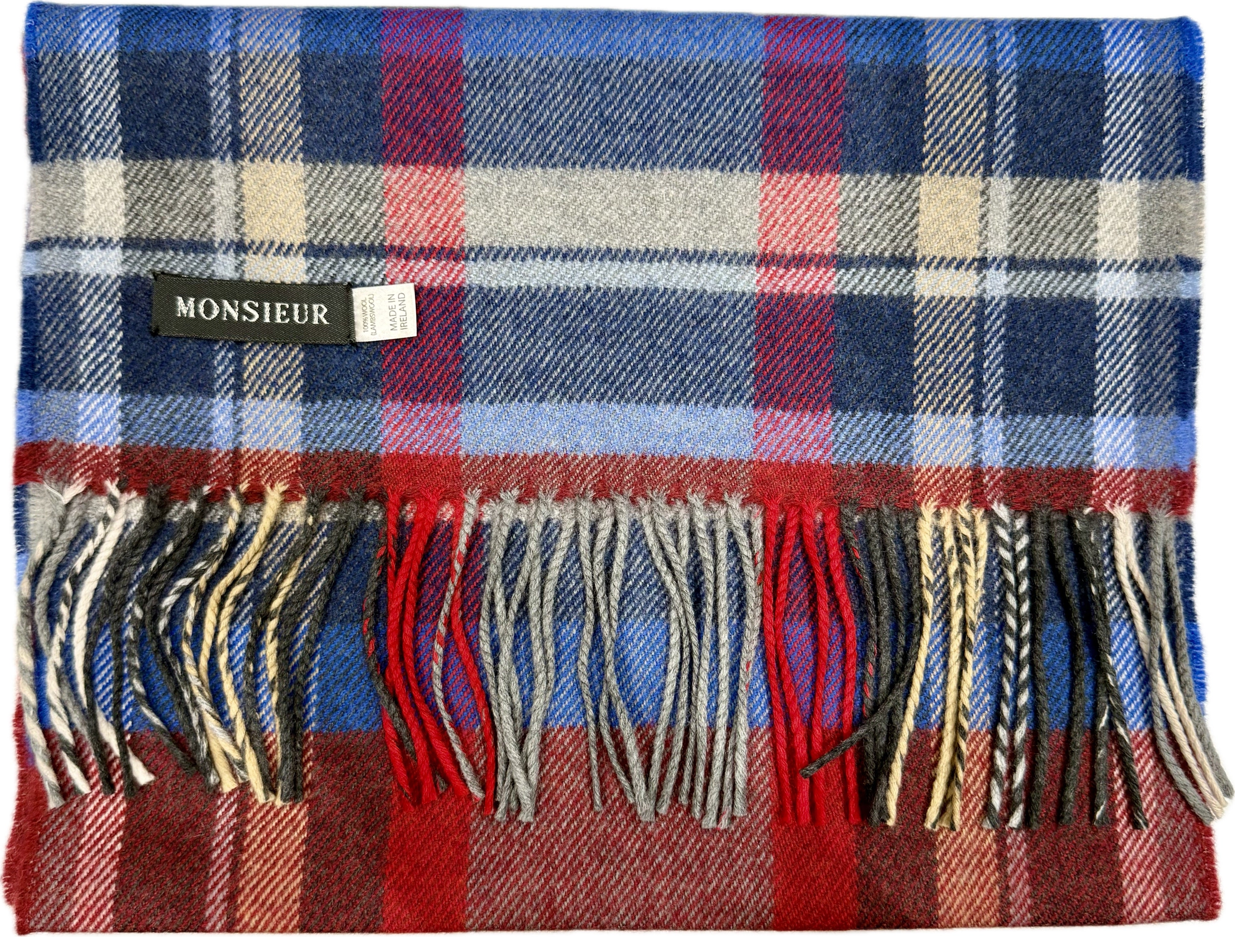Sciarpa check luxury wool rossa grigia royal blue Monsieur