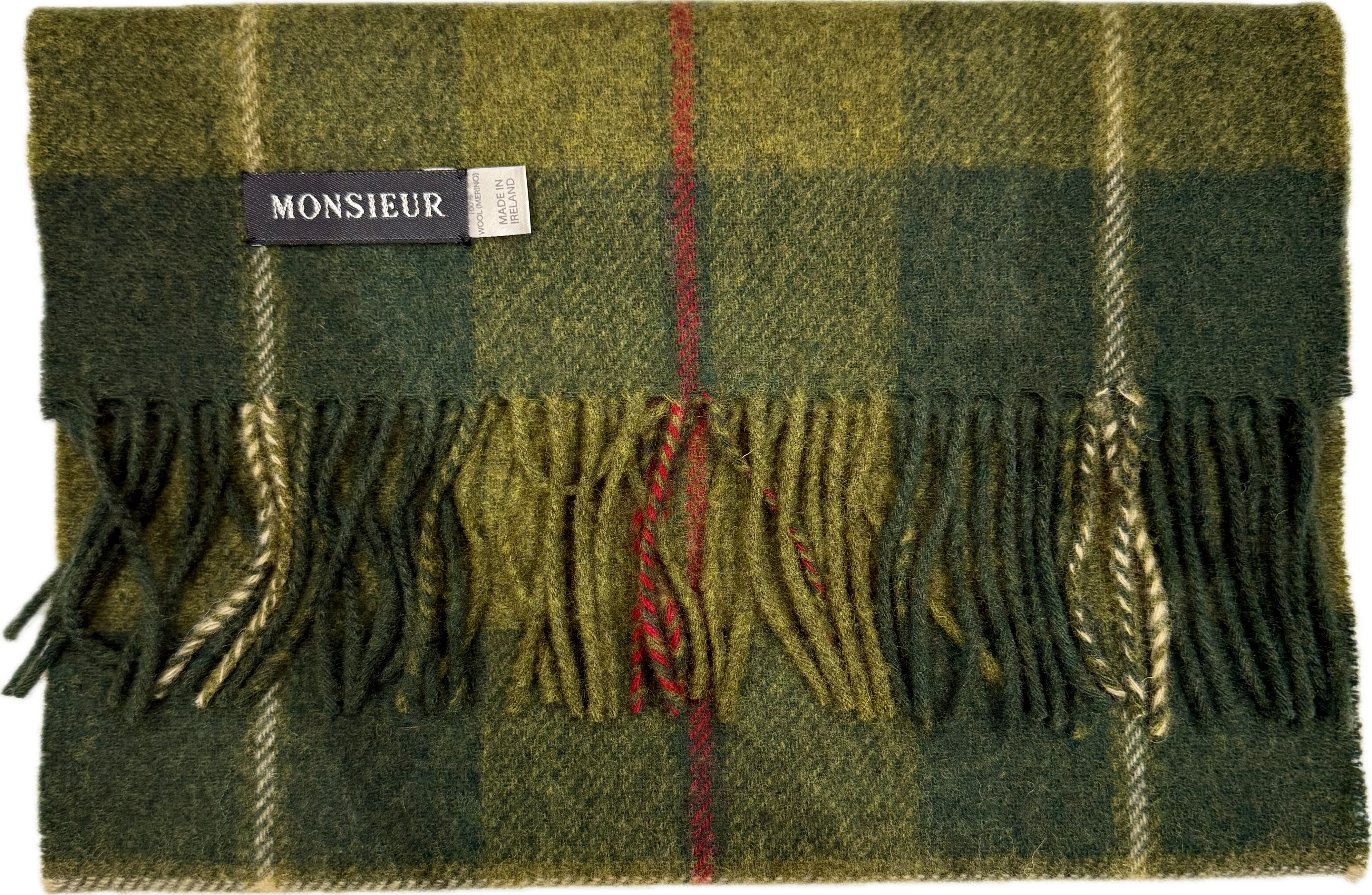 Sciarpa lambswool check oliva verde rossa Monsieur