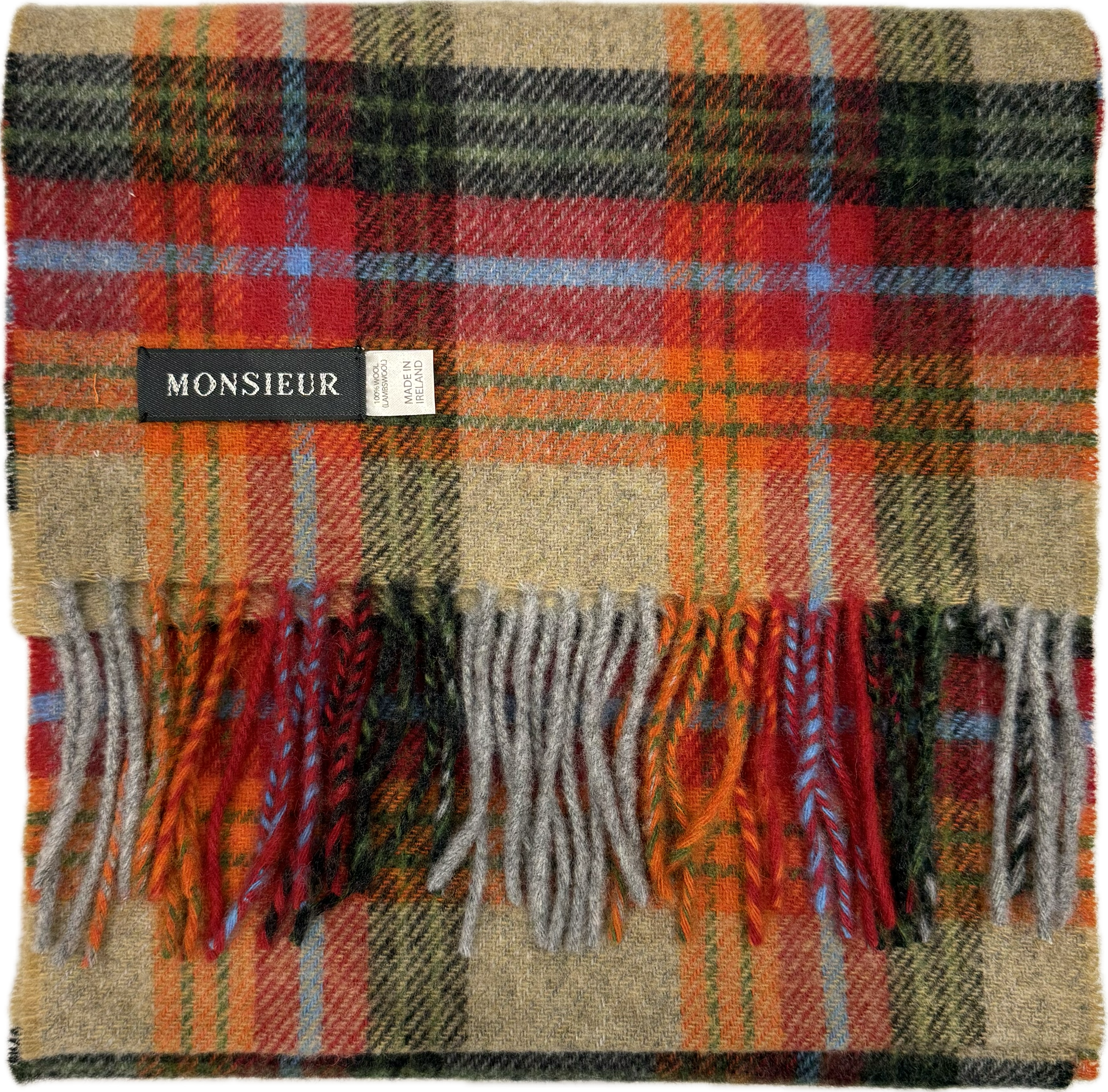 Sciarpa lambswool check beige rossa arancione Monsieur