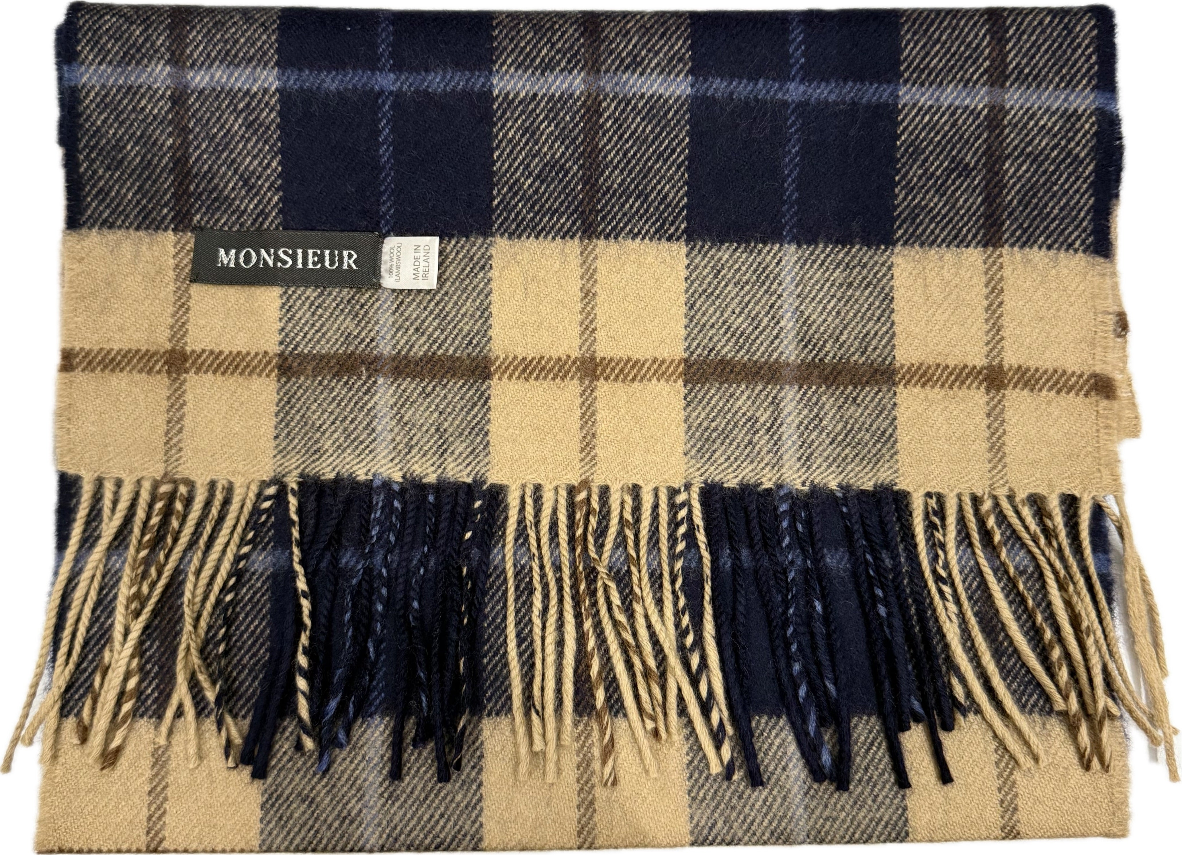 Sciarpa check luxury wool cammello blu marrone Monsieur