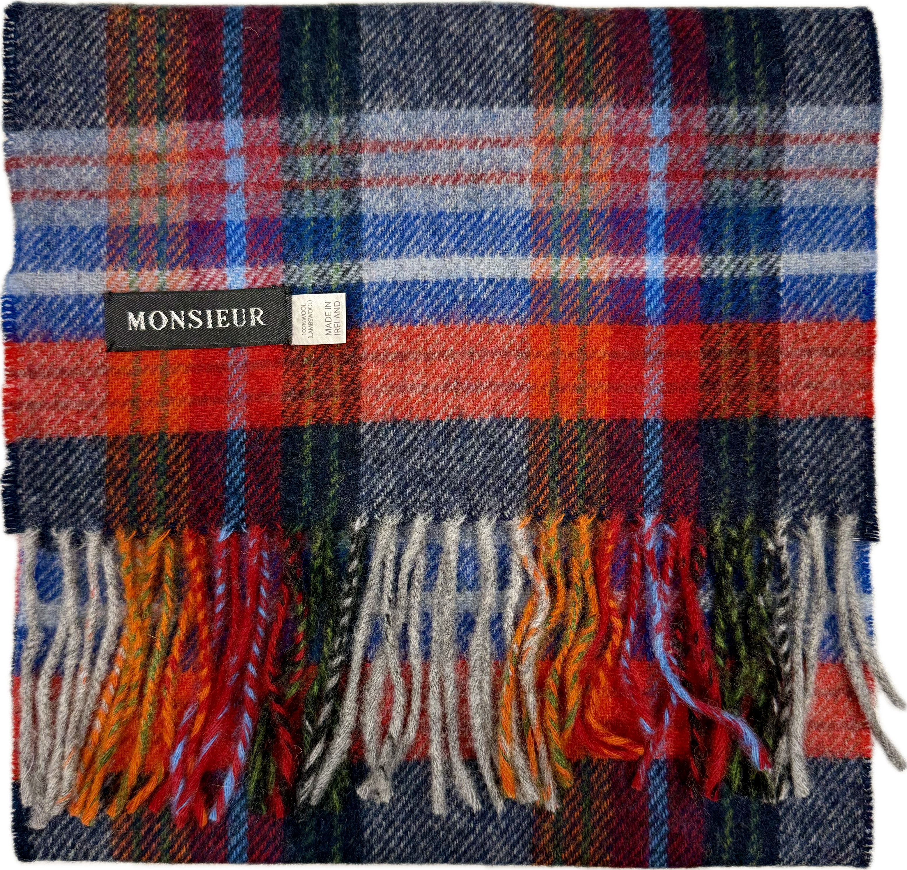 Sciarpa lambswool check rossa blu grigia arancione Monsieur