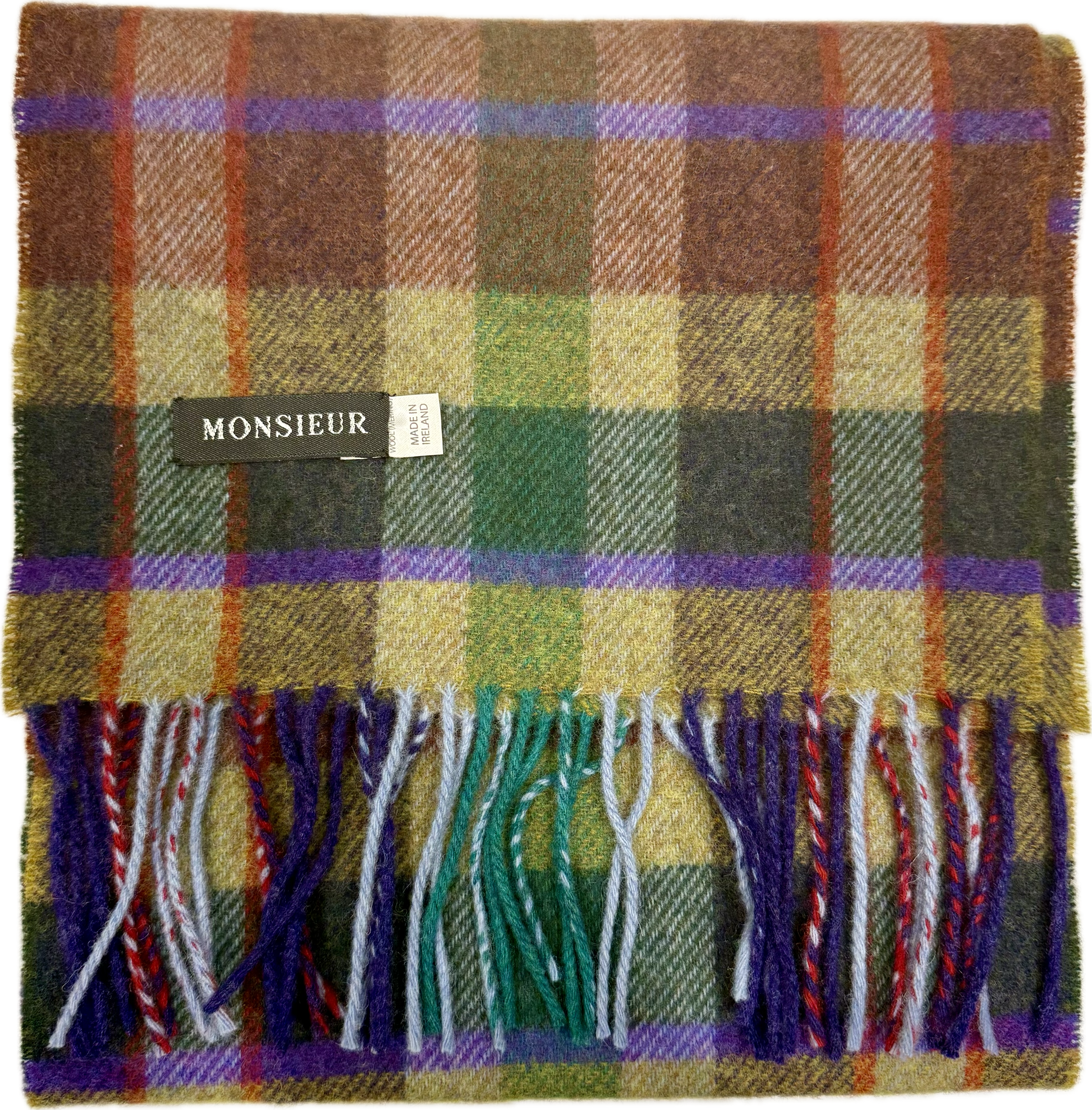 Sciarpa lambswool check verde marrone viola bordeaux Monsieur