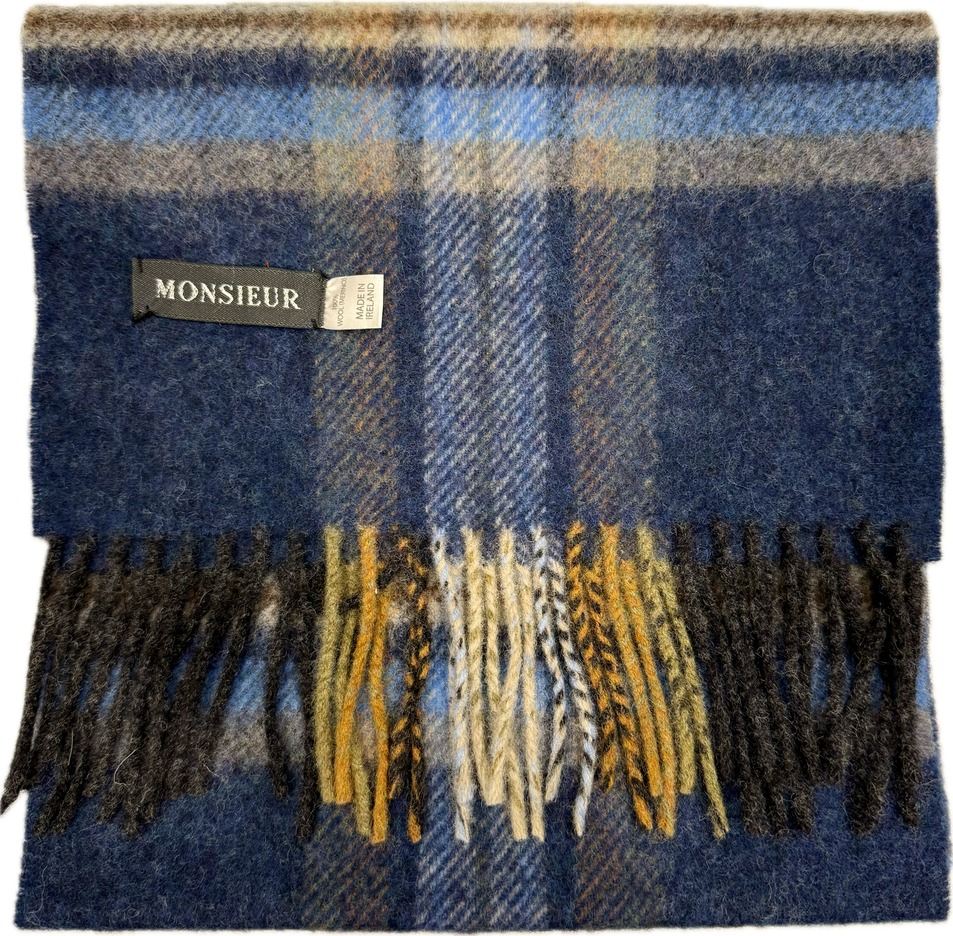 Sciarpa lambswool check navy light blue senape Monsieur