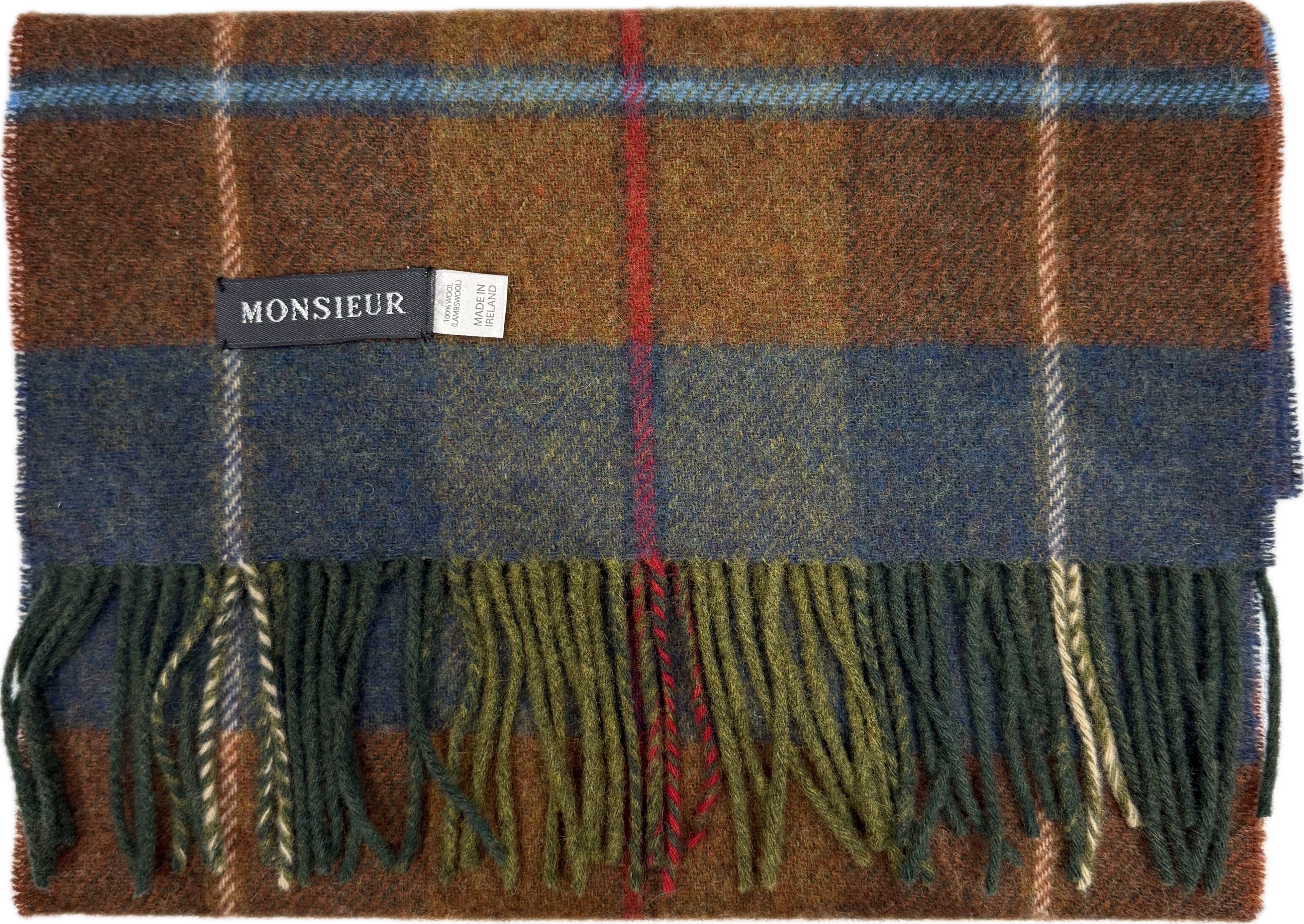 Sciarpa lambswool check marrone verde pavone  Monsieur