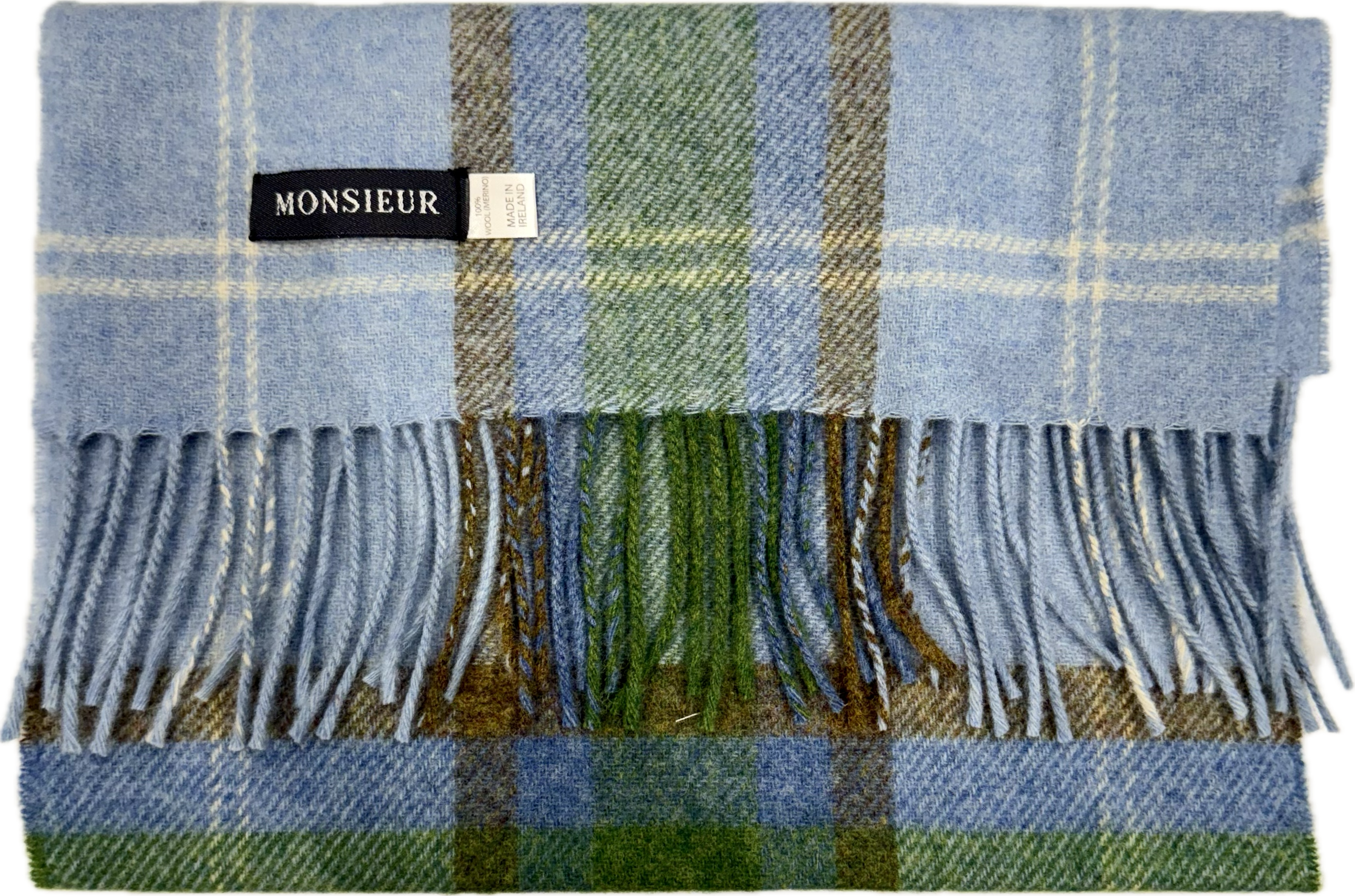 Sciarpa lambswool check celeste verde beige Monsieur