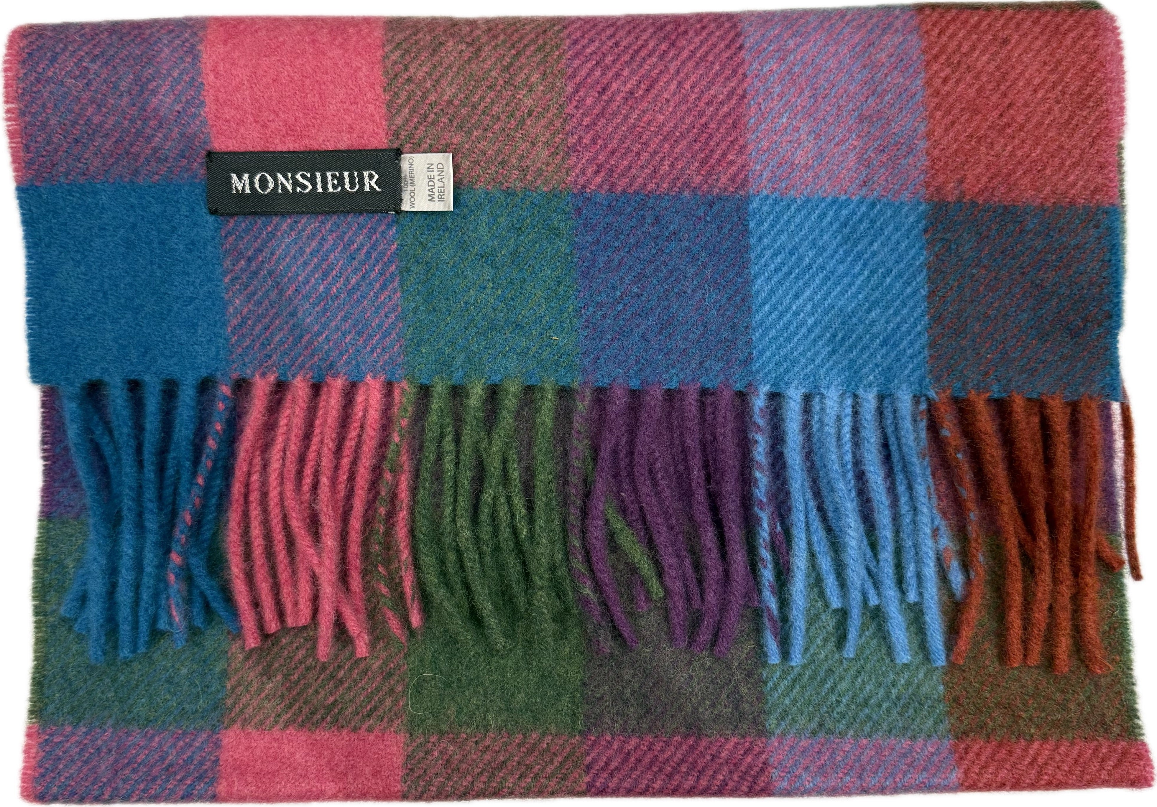 Sciarpa lambswool check pink turchese verde Monsieur