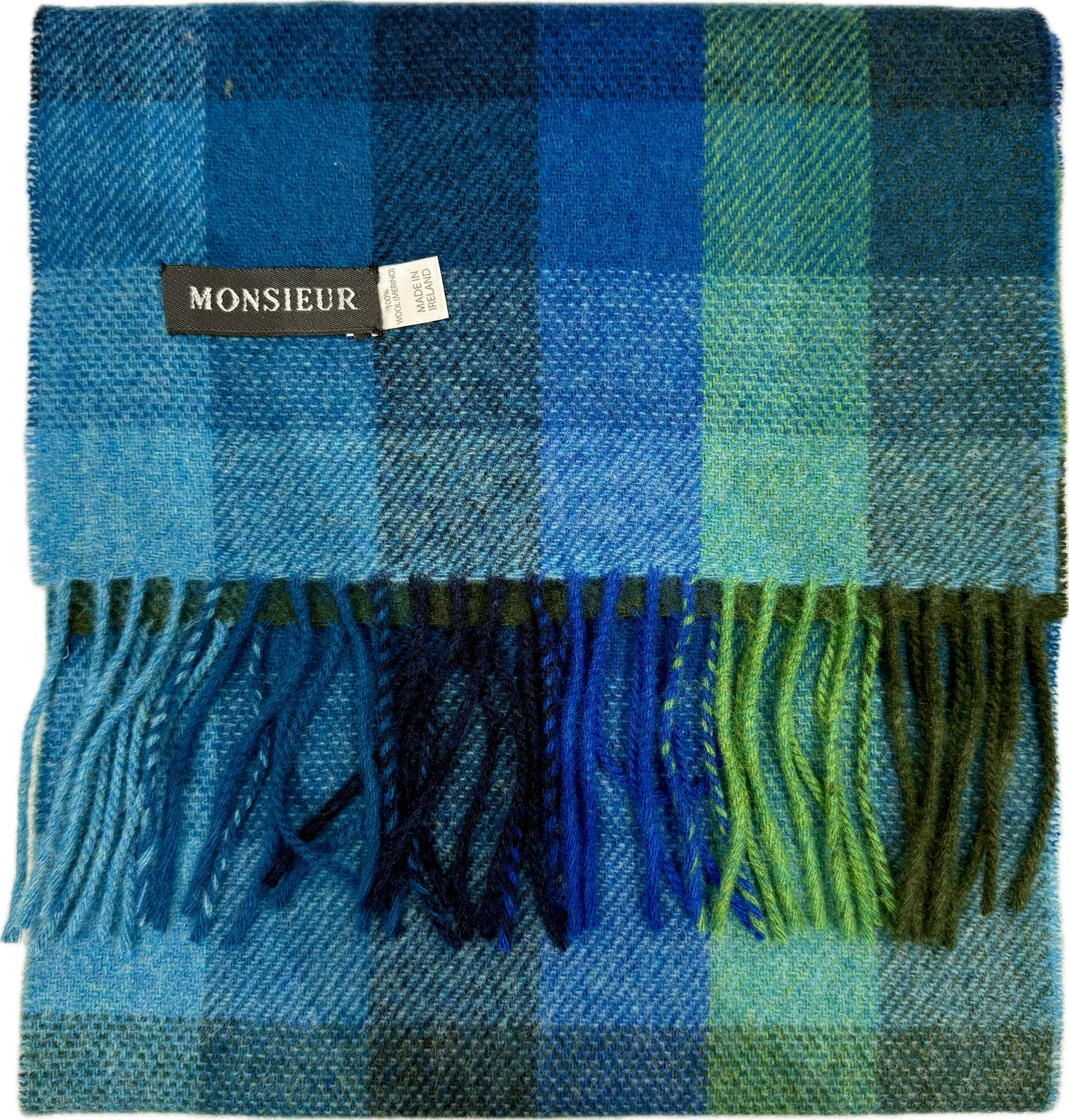 Sciarpa lambswool check blu royal turchese verde Monsieur