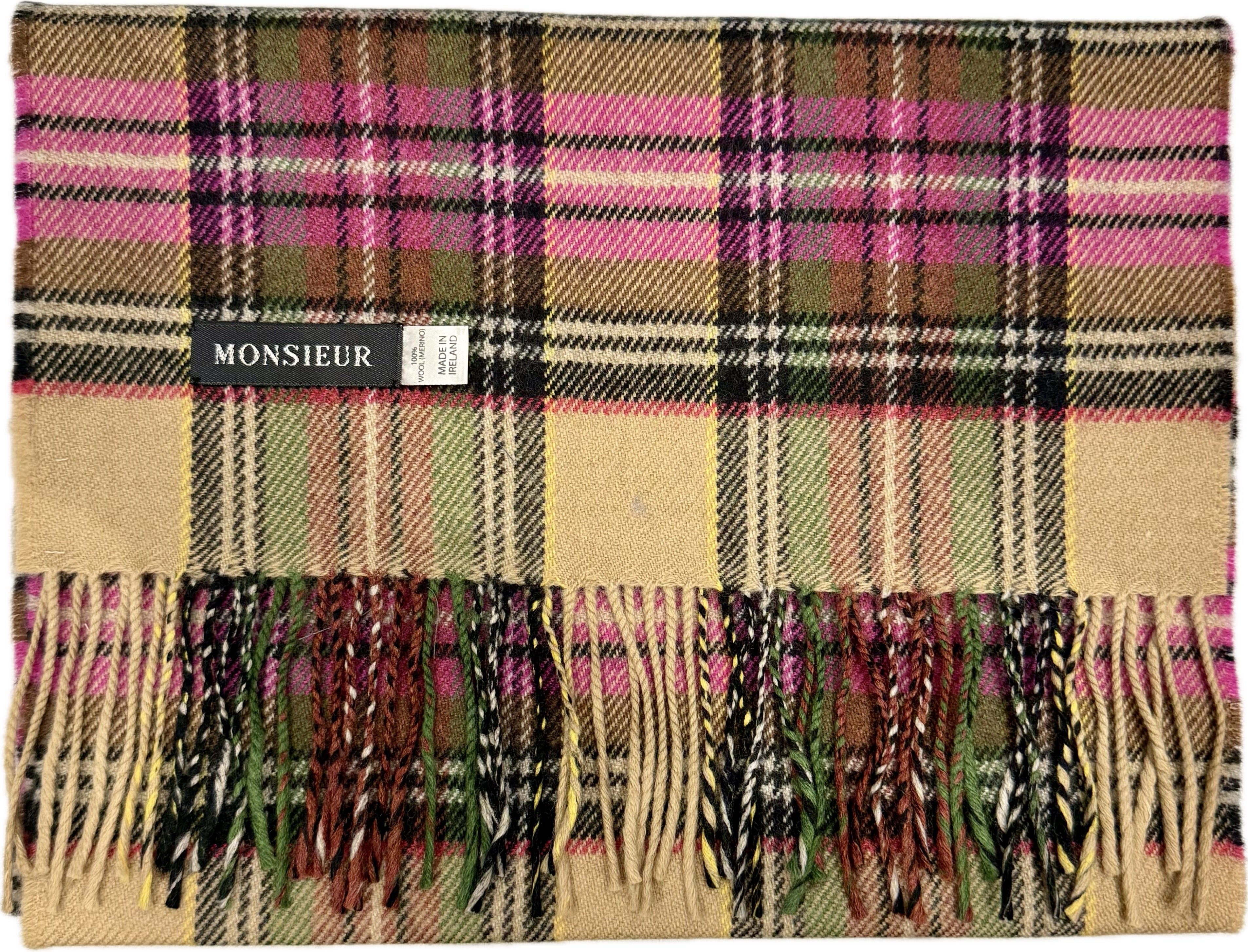 Sciarpa check luxury wool cammello rosa verde Monsieur