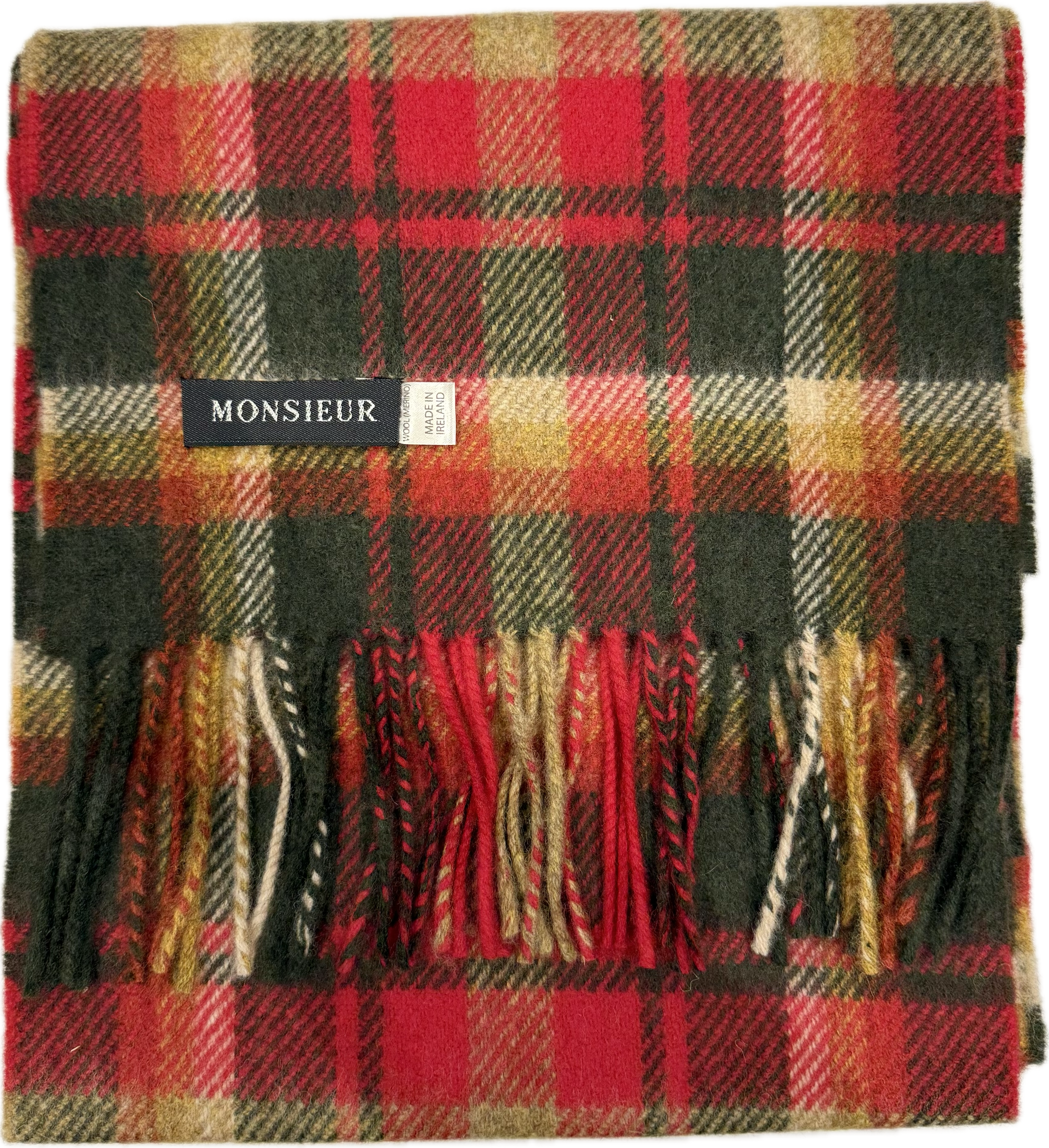 Sciarpa lambswool check rosso verde senape Monsieur