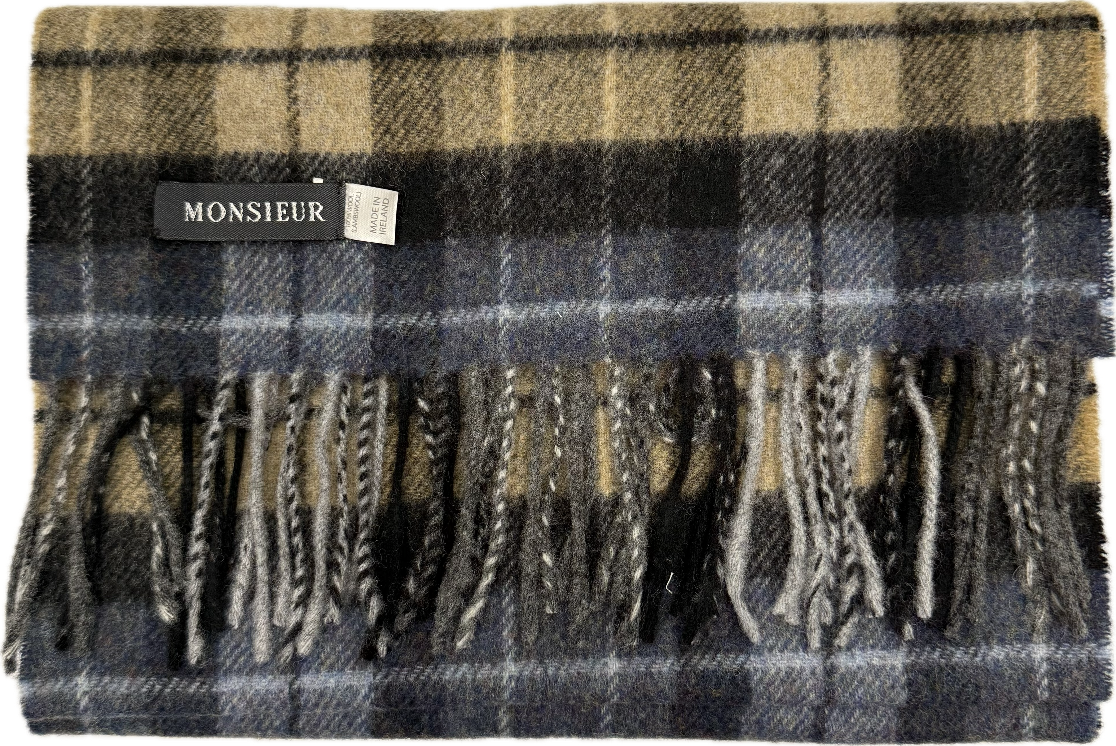 Sciarpa lambswool check avio beige nera Monsieur