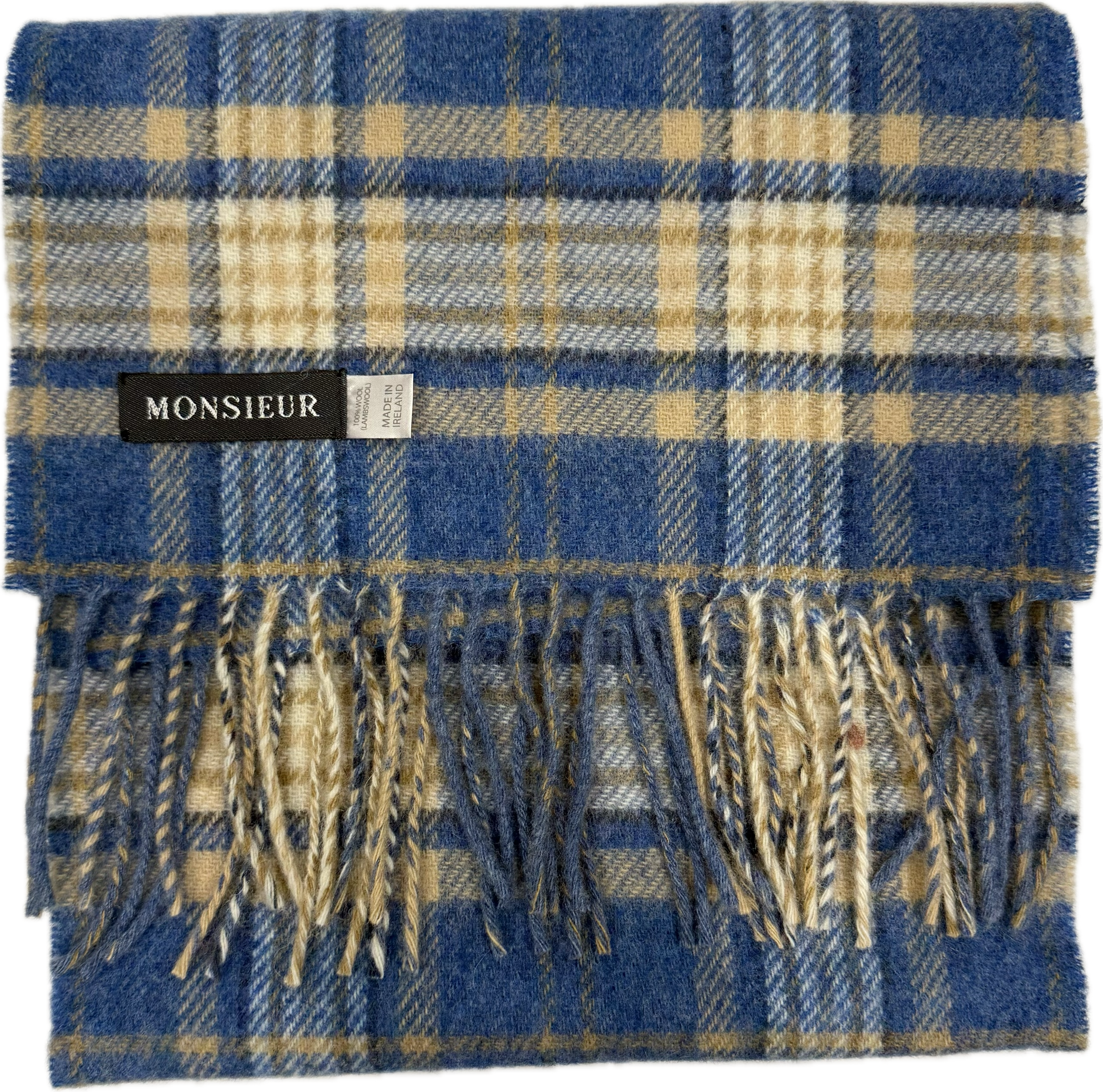 Sciarpa lambswool check celeste beige Monsieur