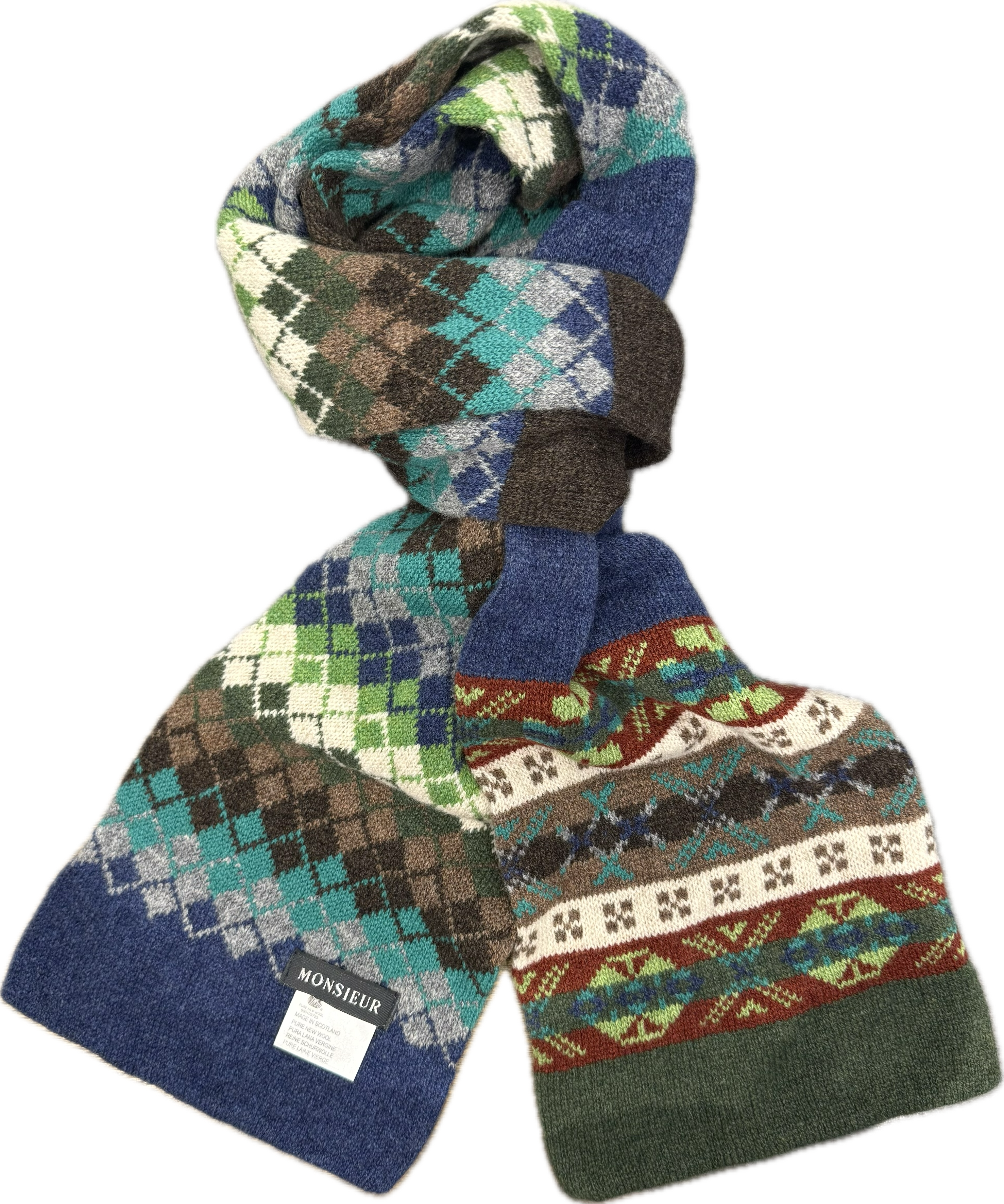 Sciarpa tubolare lambswool argyle blu verde moro Monsieur