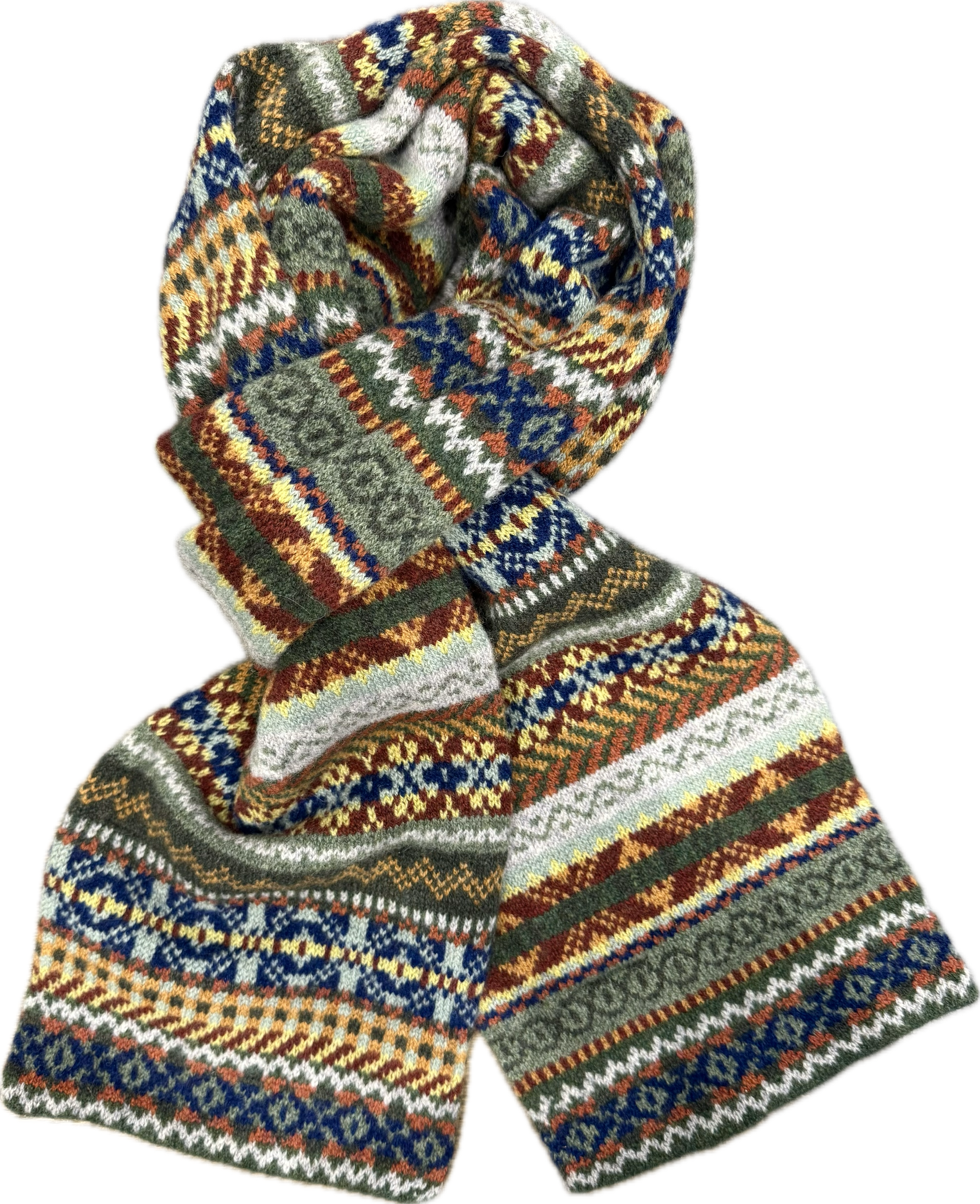 Sciarpa tubolare fair isle pura lana vergine verde moro blu senape bordeaux Monsieur