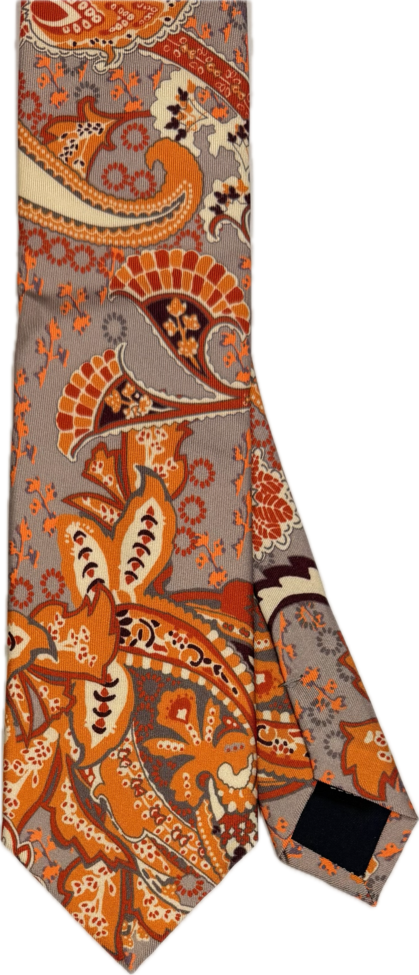 Cravatta seta fantasia big paisley grigia arancione Monsieur