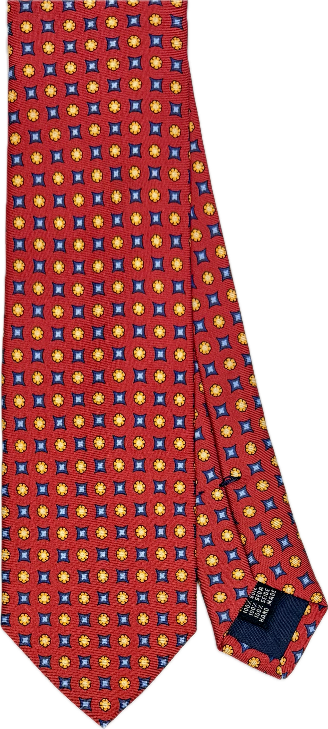 Cravatta seta rossa fantasia quadrato fiore Monsieur