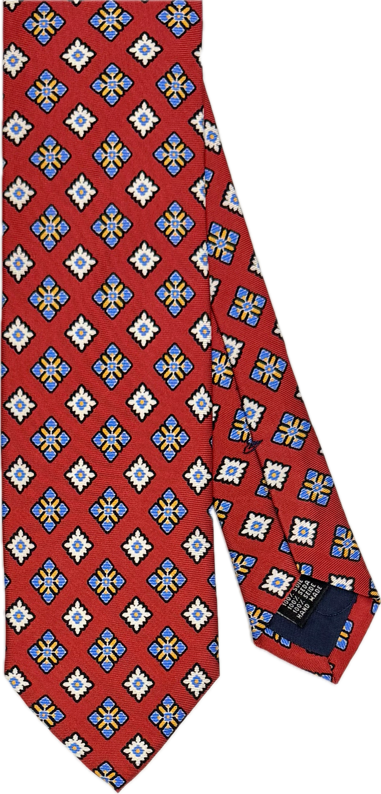 Cravatta seta rossa fantasia rombi light blue Monsieur