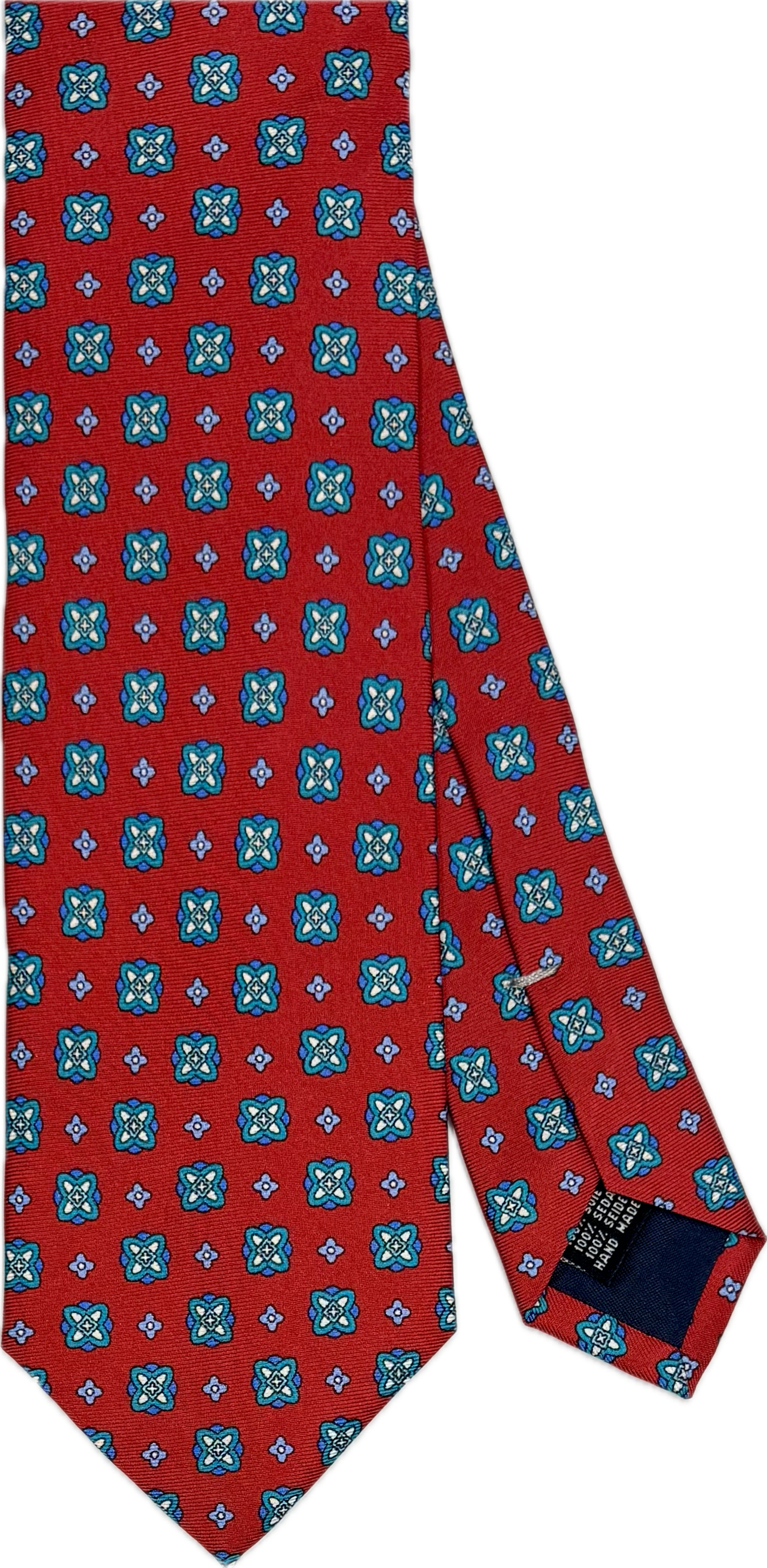 Cravatta seta rossa micro fantasia light blue Monsieur