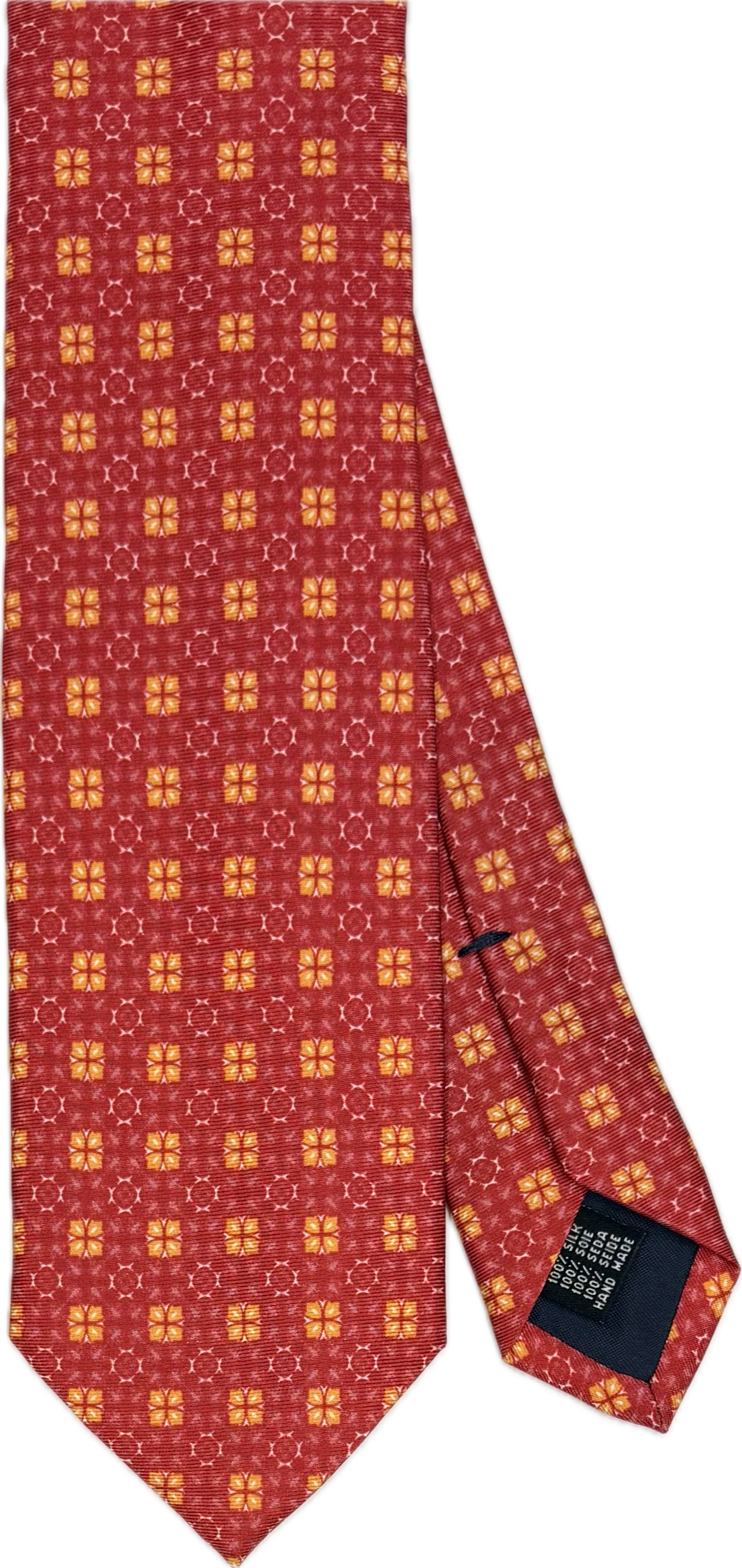 Cravatta seta rossa micro fantasia arancione Monsieur