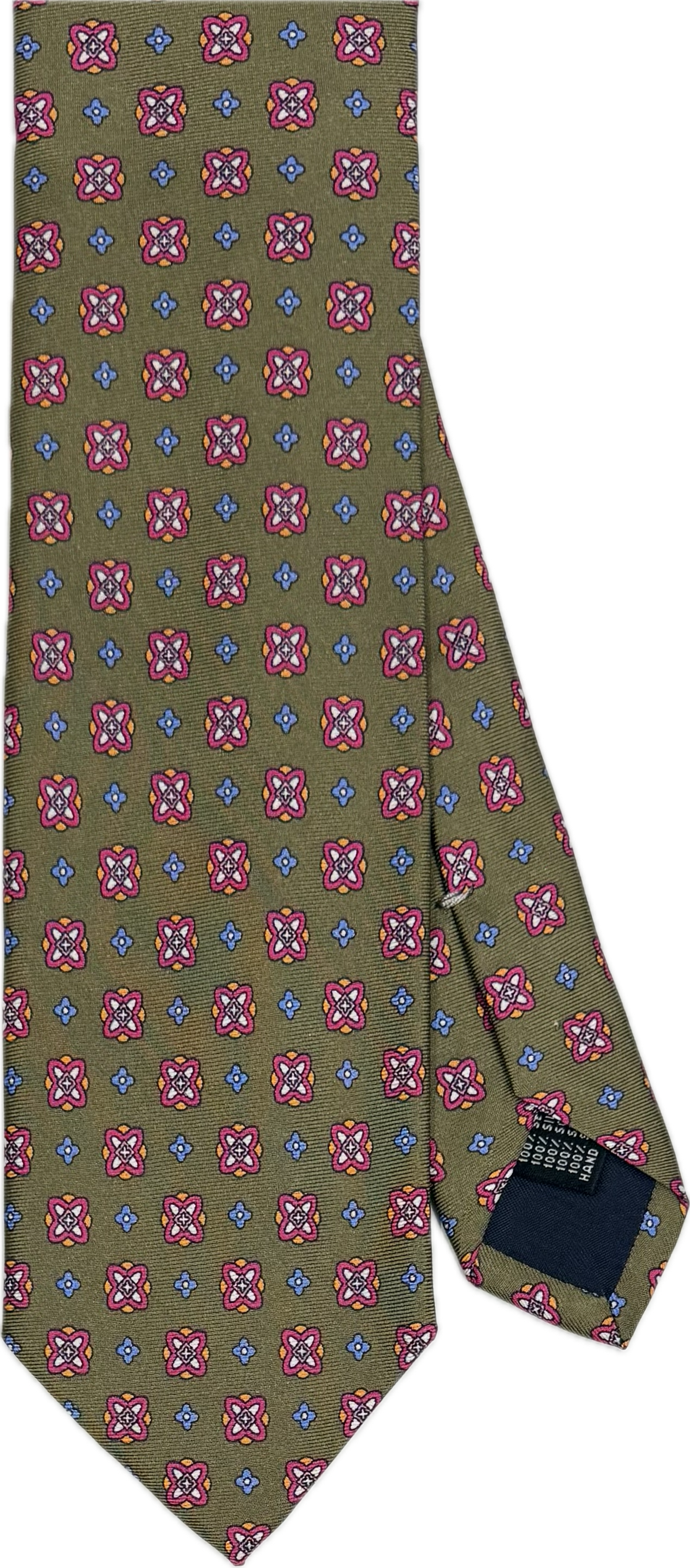 Cravatta seta fantasia verde rosa Monsieur
