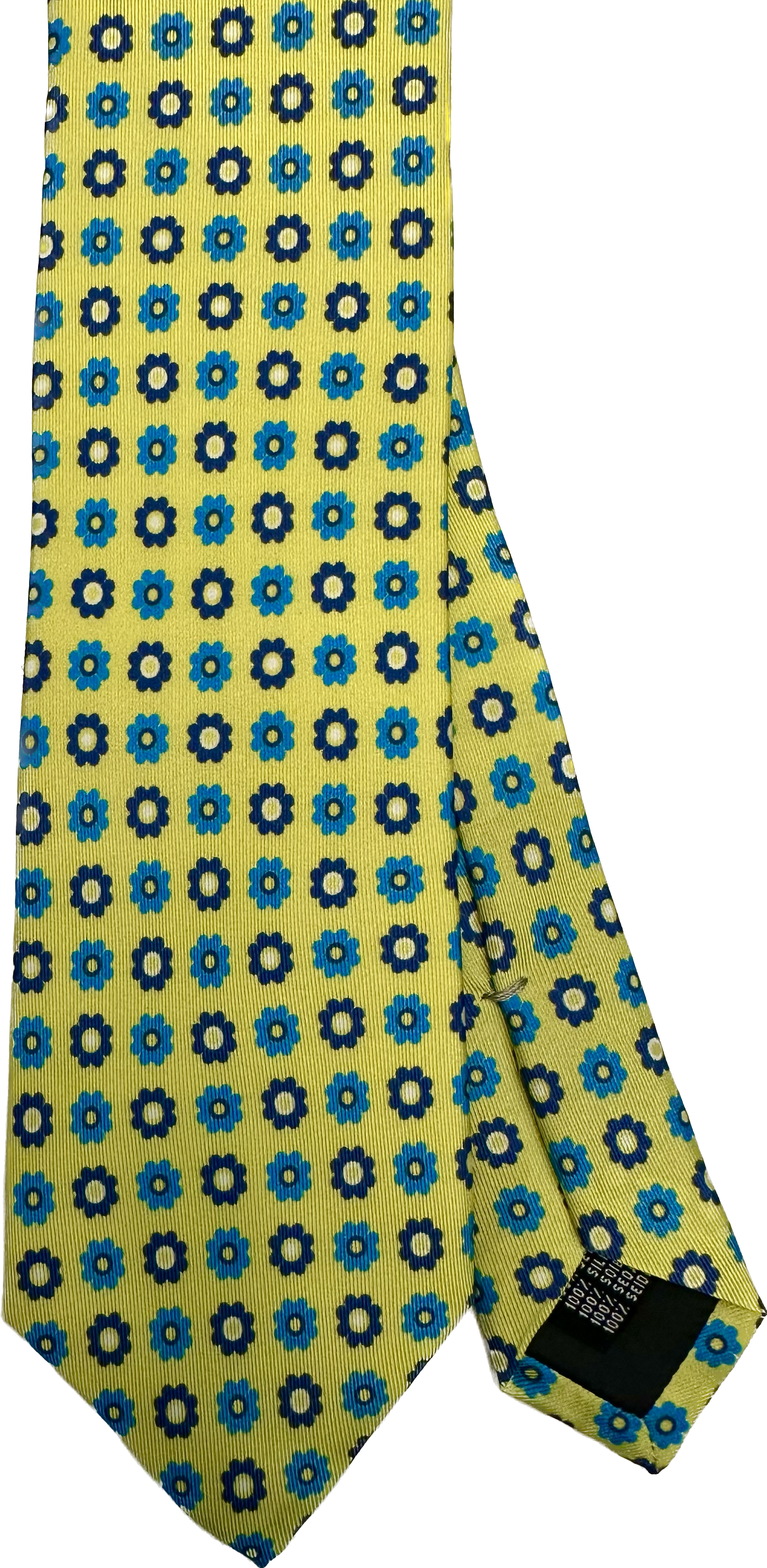 Cravatta seta giallo lime disegno fiore Monsieur