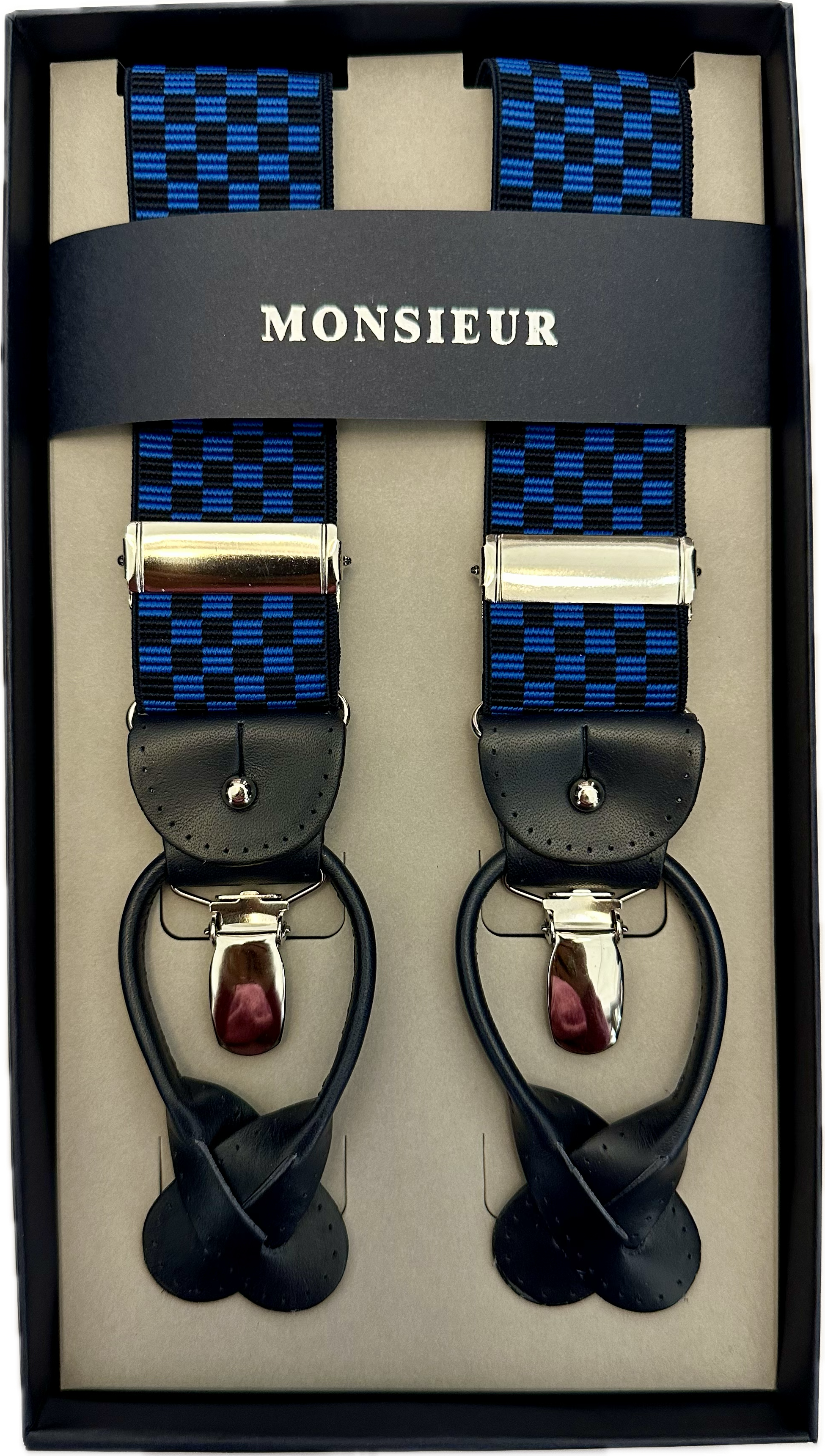 Bretelle fantasia scacchi cobalto navy Monsieur