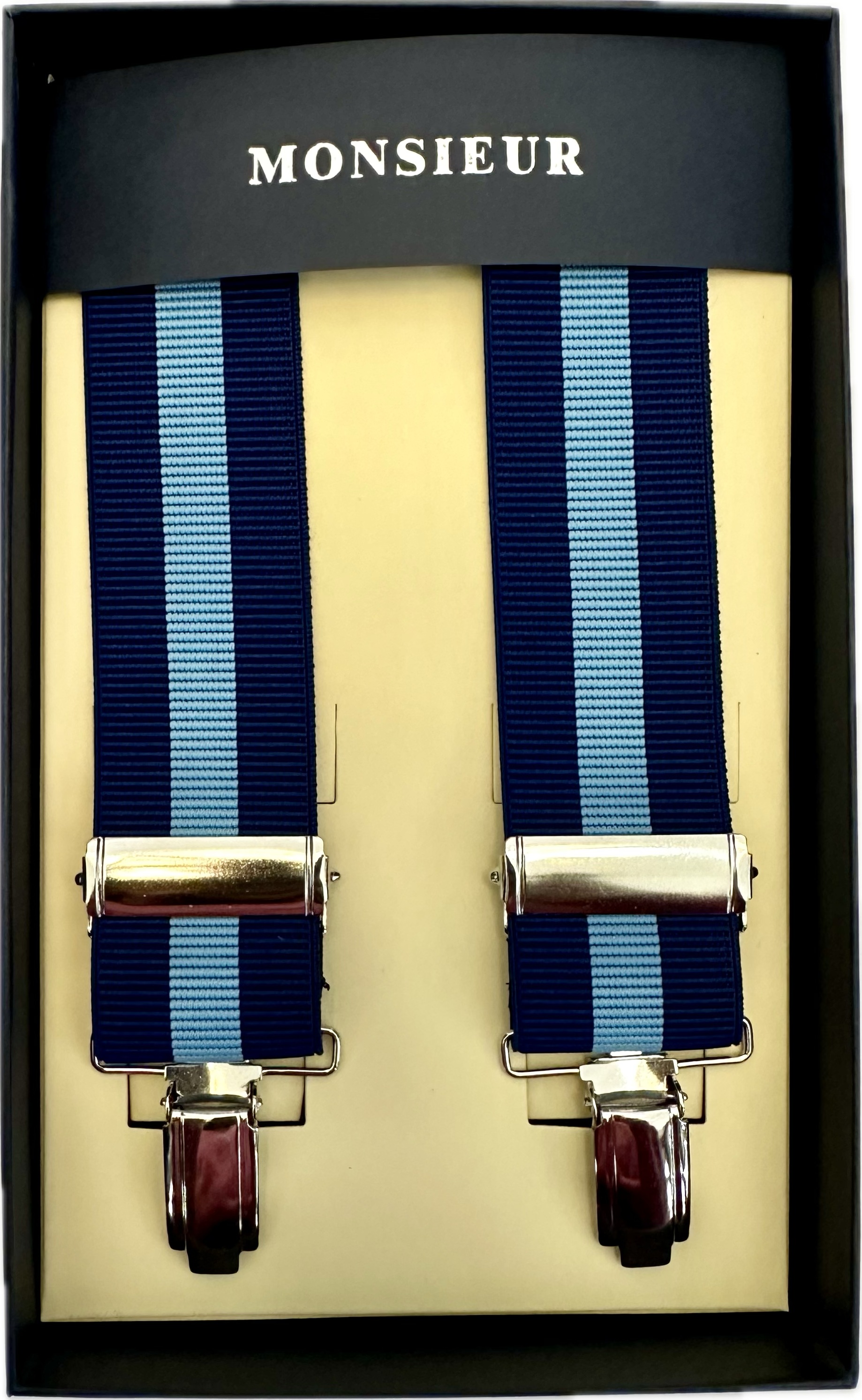 Bretelle elastico clip regimental light blue azzurra Monsieur