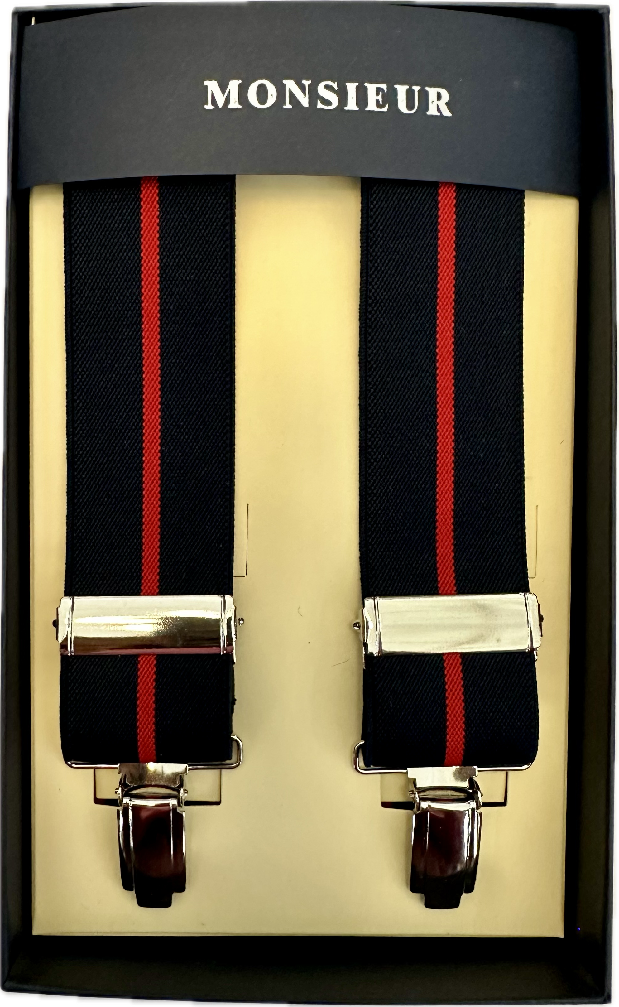 Bretelle elastico clip regimental blu rossa Monsieur