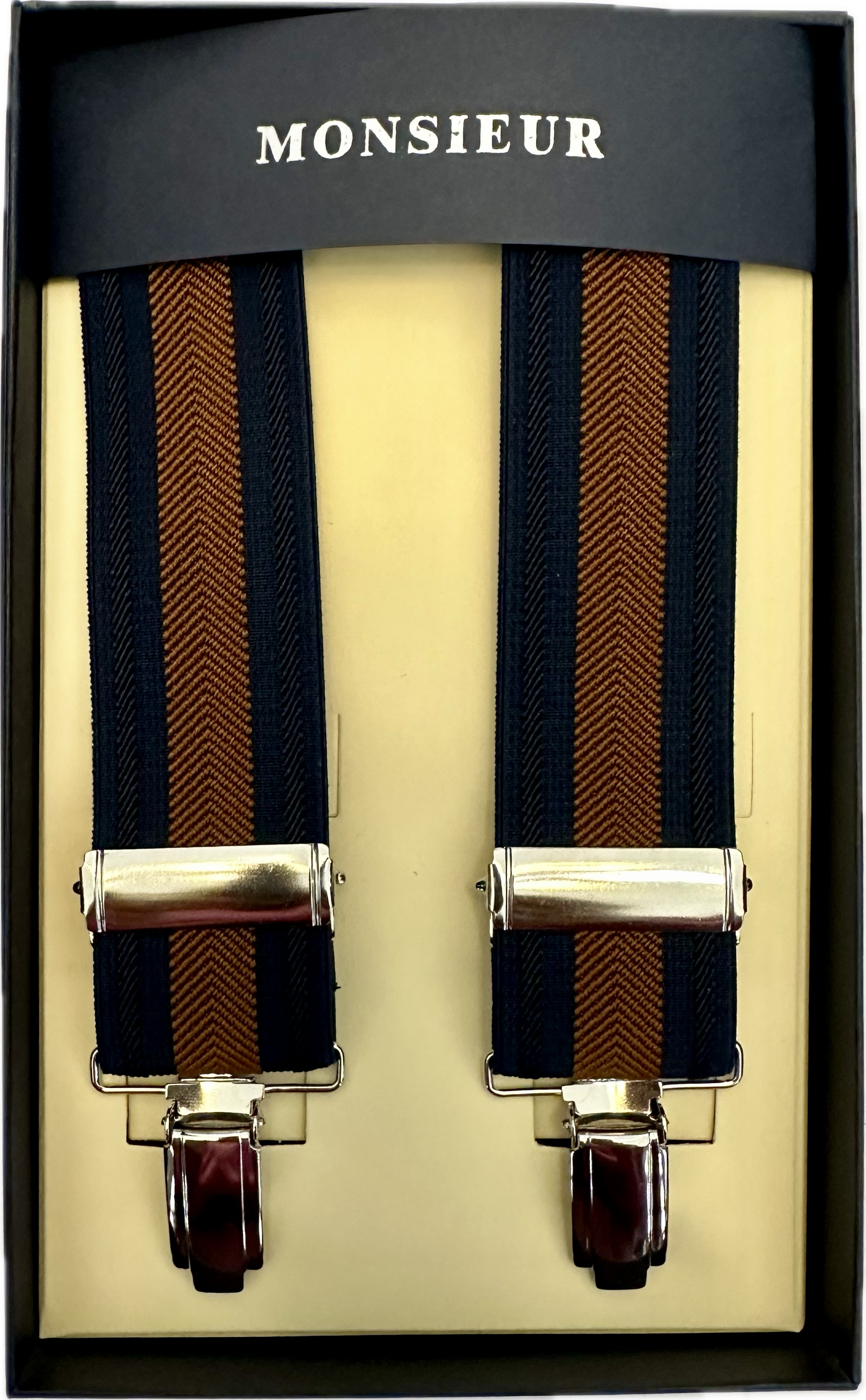 Bretelle elastico clip regimental moro blu Monsieur