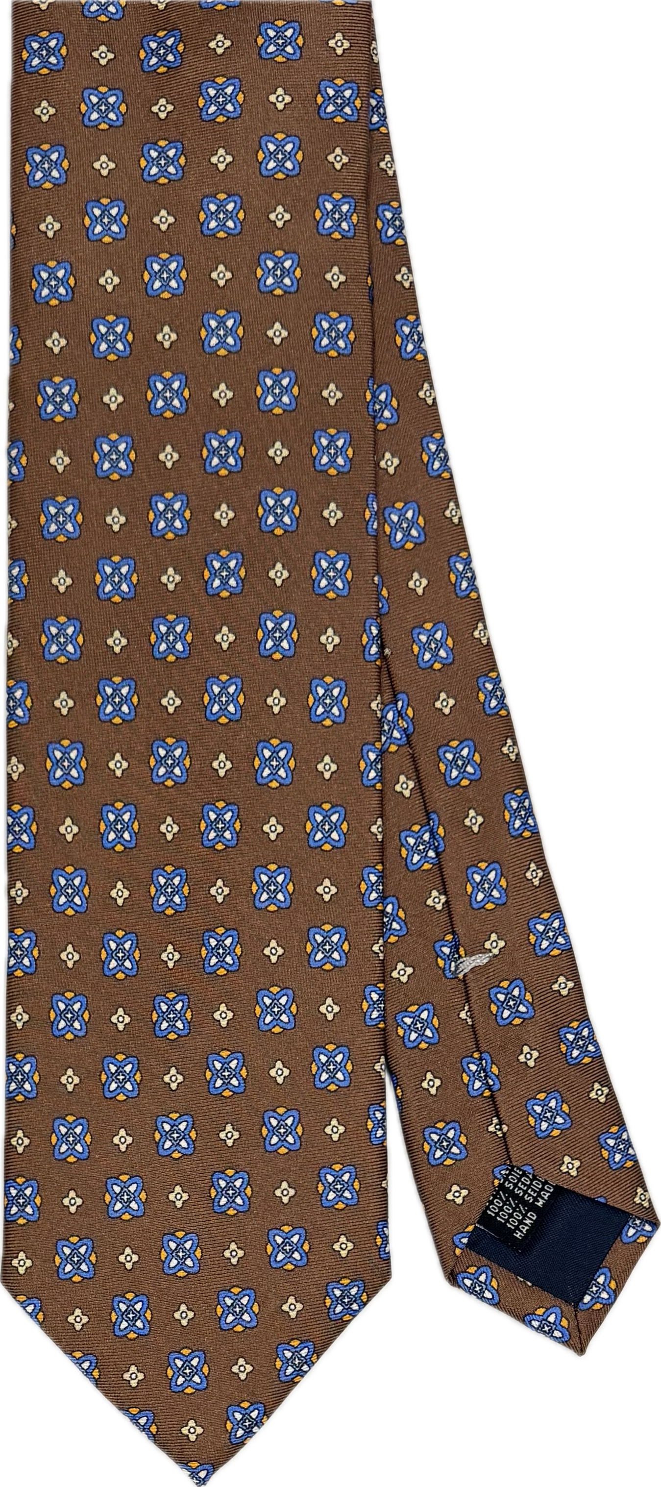 Cravatta seta marrone fantasia light blue Monsieur