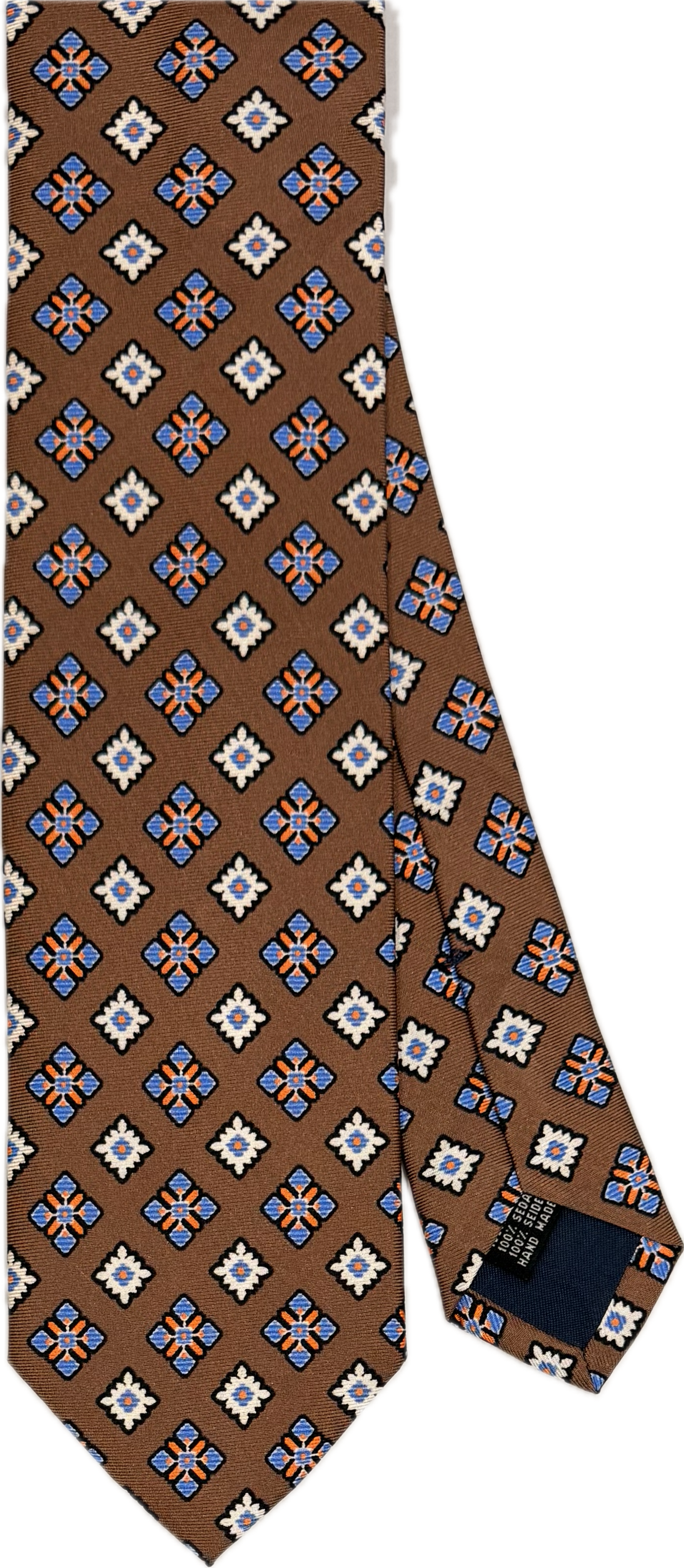 Cravatta seta marrone fantasia rombi light blue Monsieur