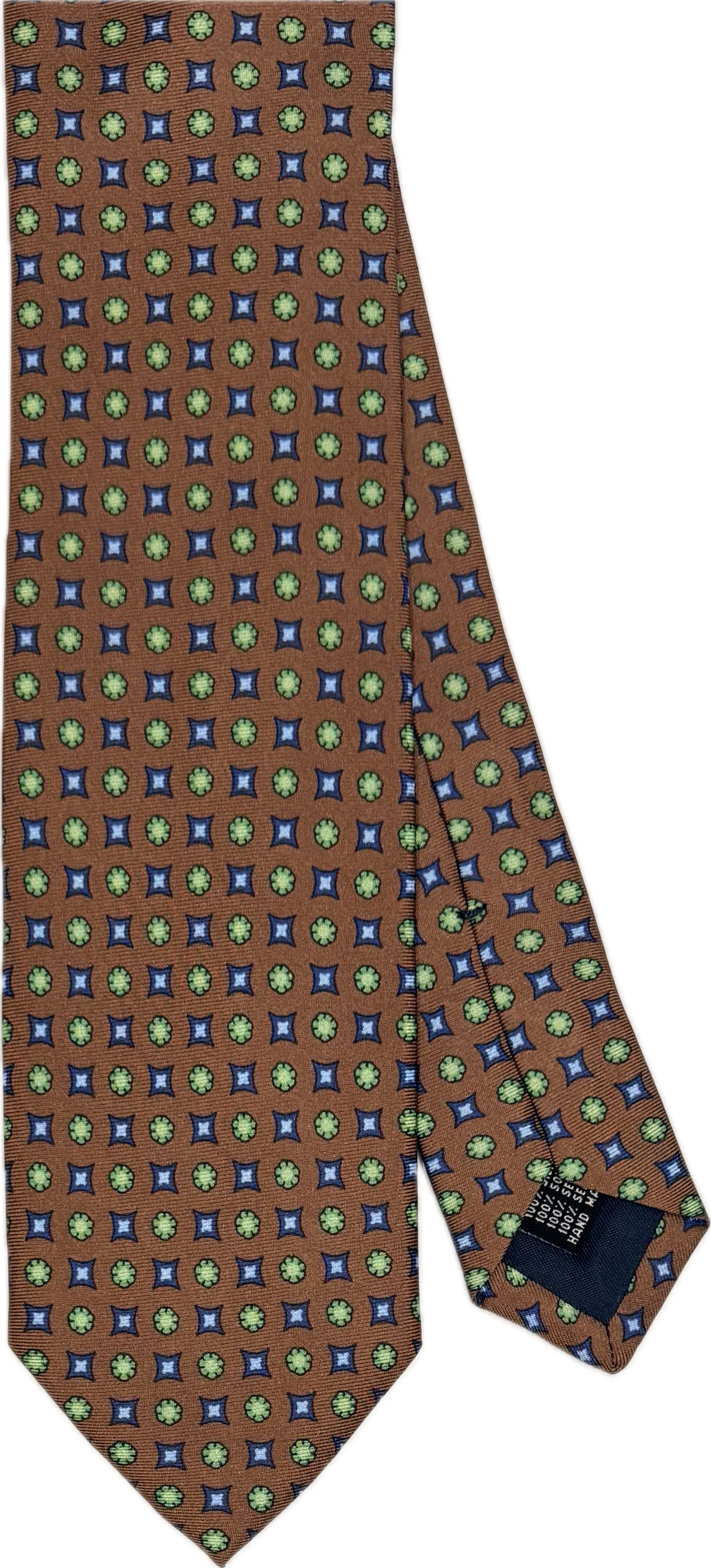 Cravatta seta marrone fantasia verde blu celeste  Monsieur