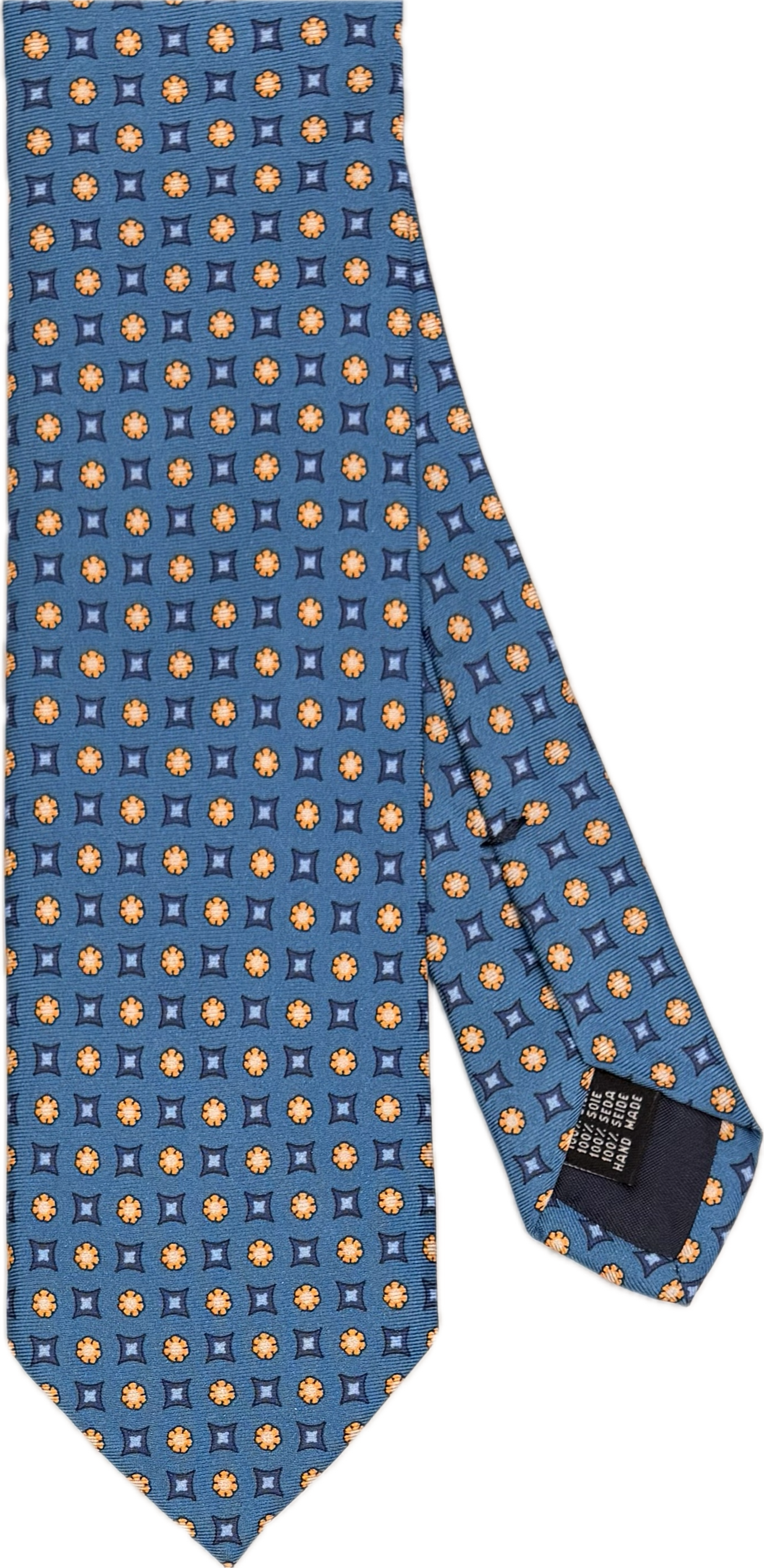 Cravatta seta light blue fantasia quadrato fiore Monsieur